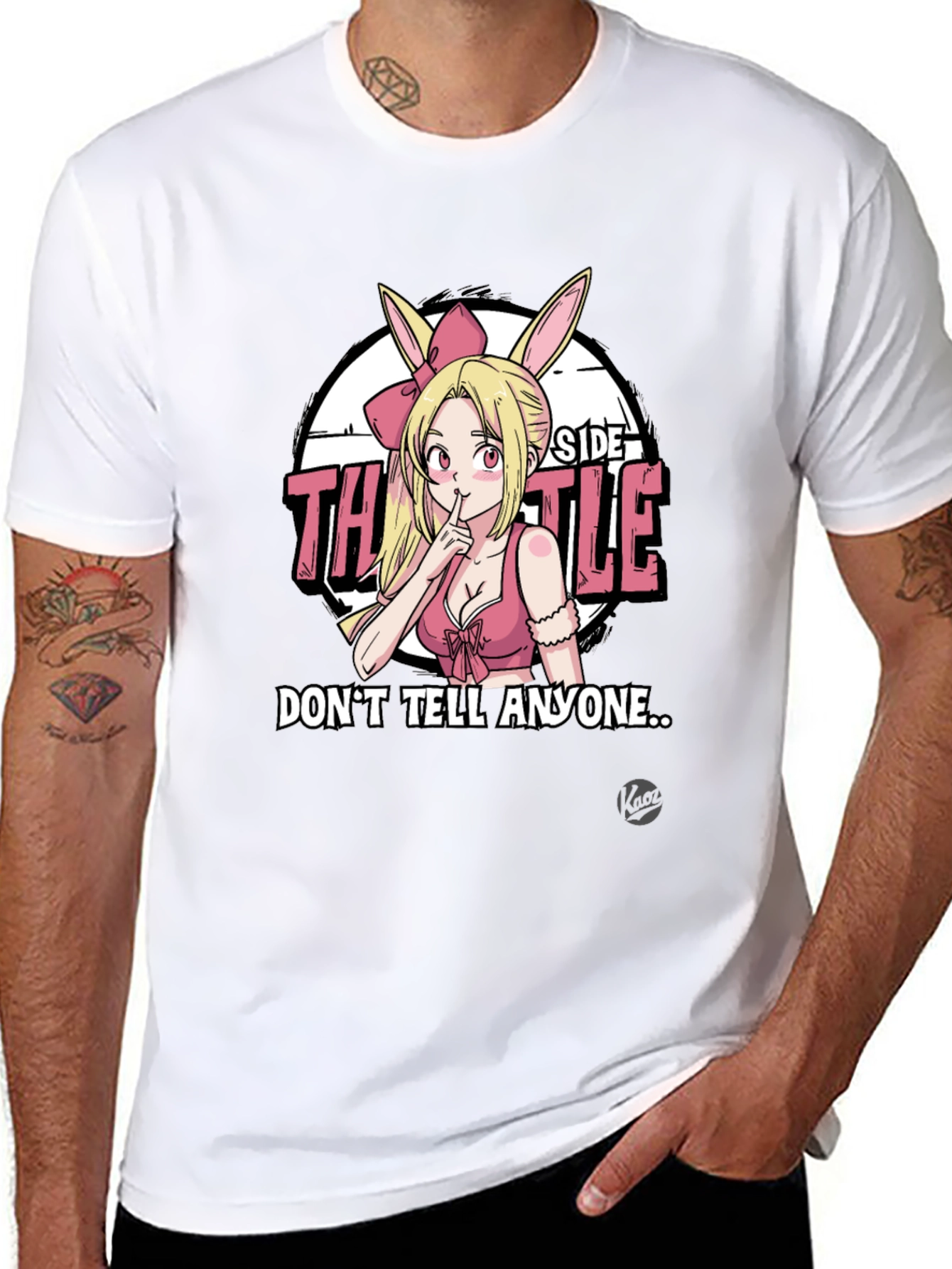 Black Anime Bunny Girl Graphic Tee - "Don't Tell Anyone..." view 8