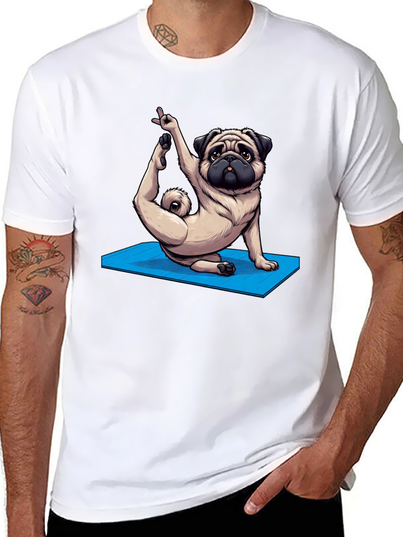 Black Yoga Pug Graphic Tee - Men's Black T-Shirt view 8