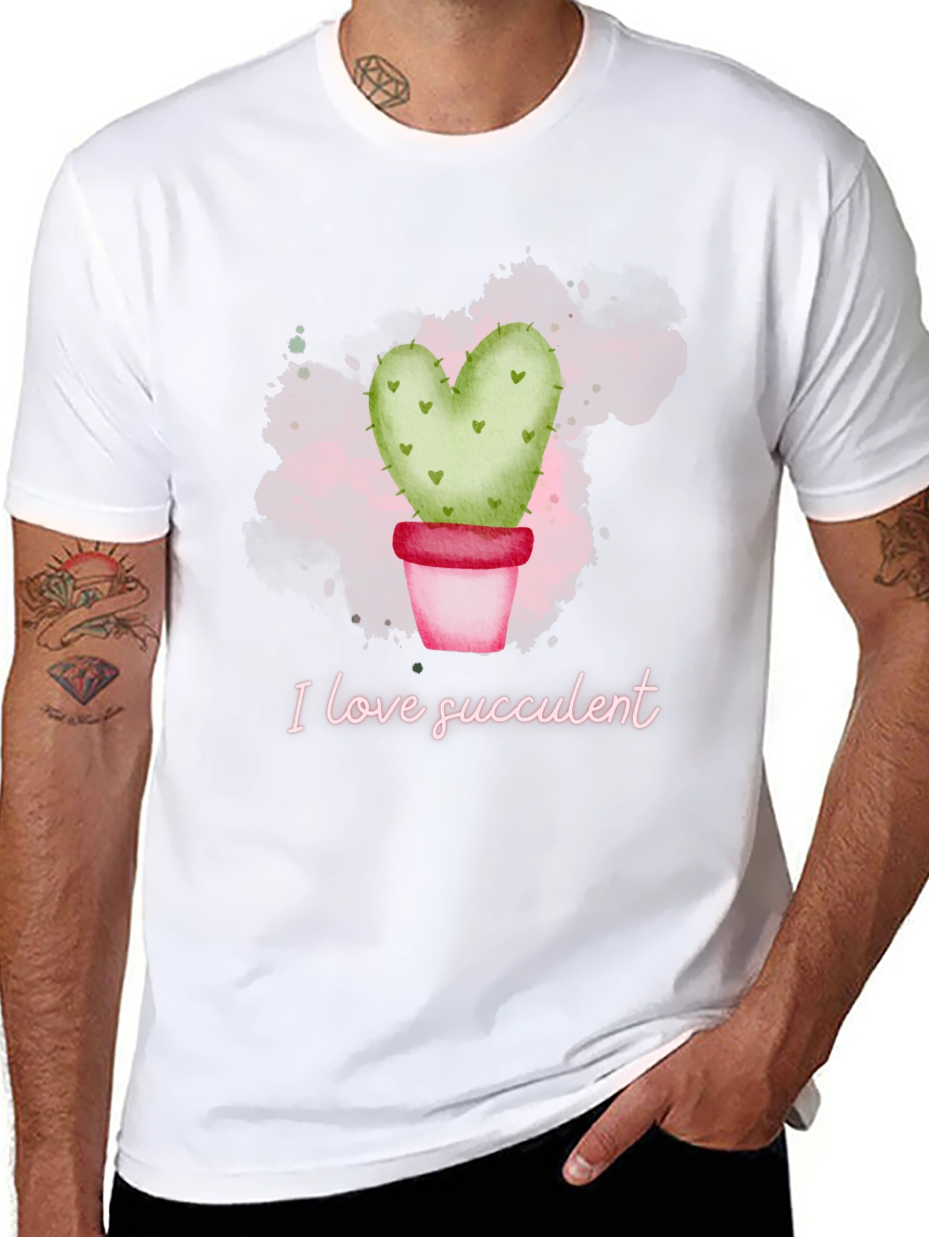 Black I Love Succulent T-Shirt - Heart Cactus view 8