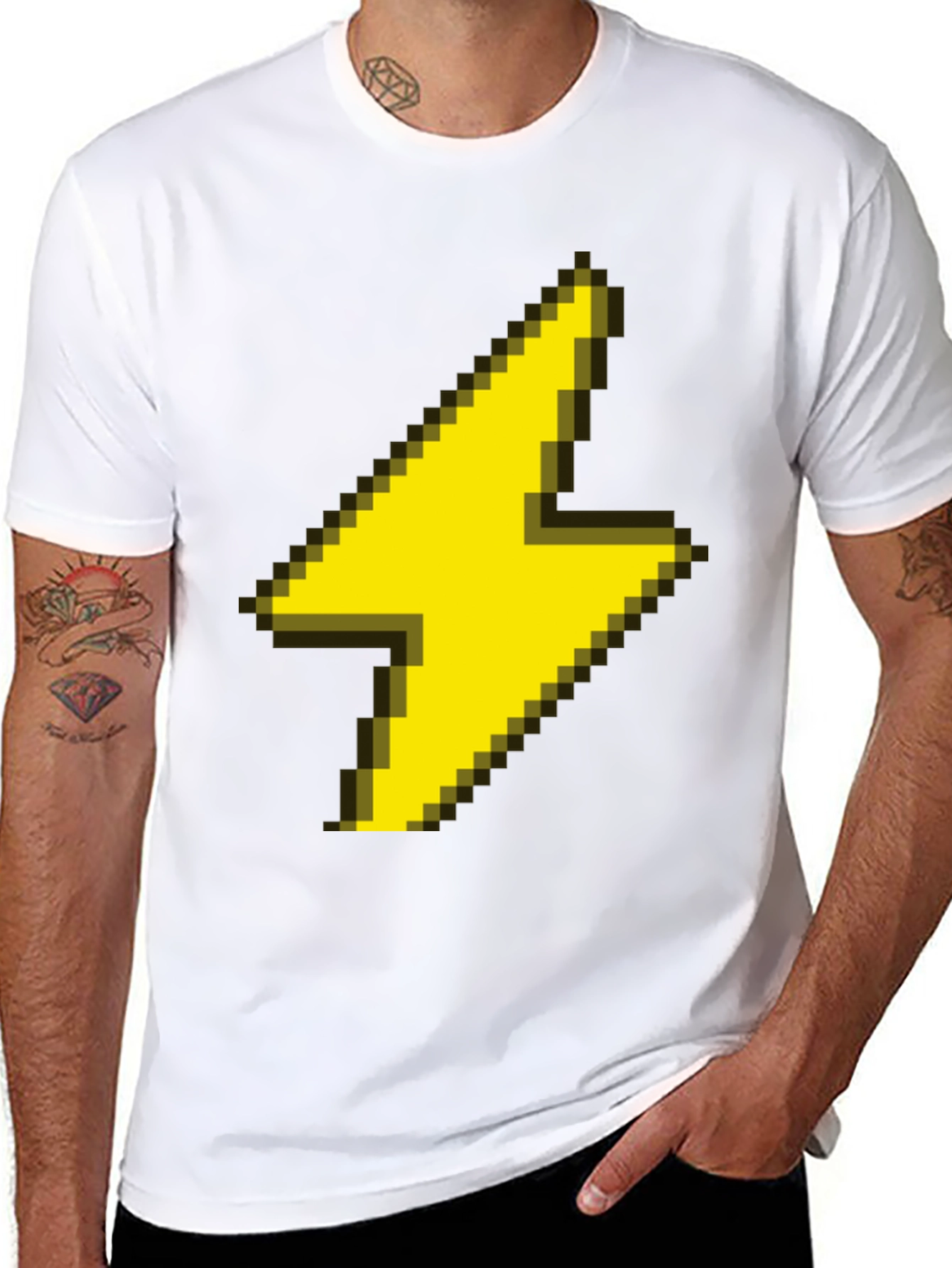 Black Pixel Lightning Bolt Graphic Tee - Black Casual Shirt view 8