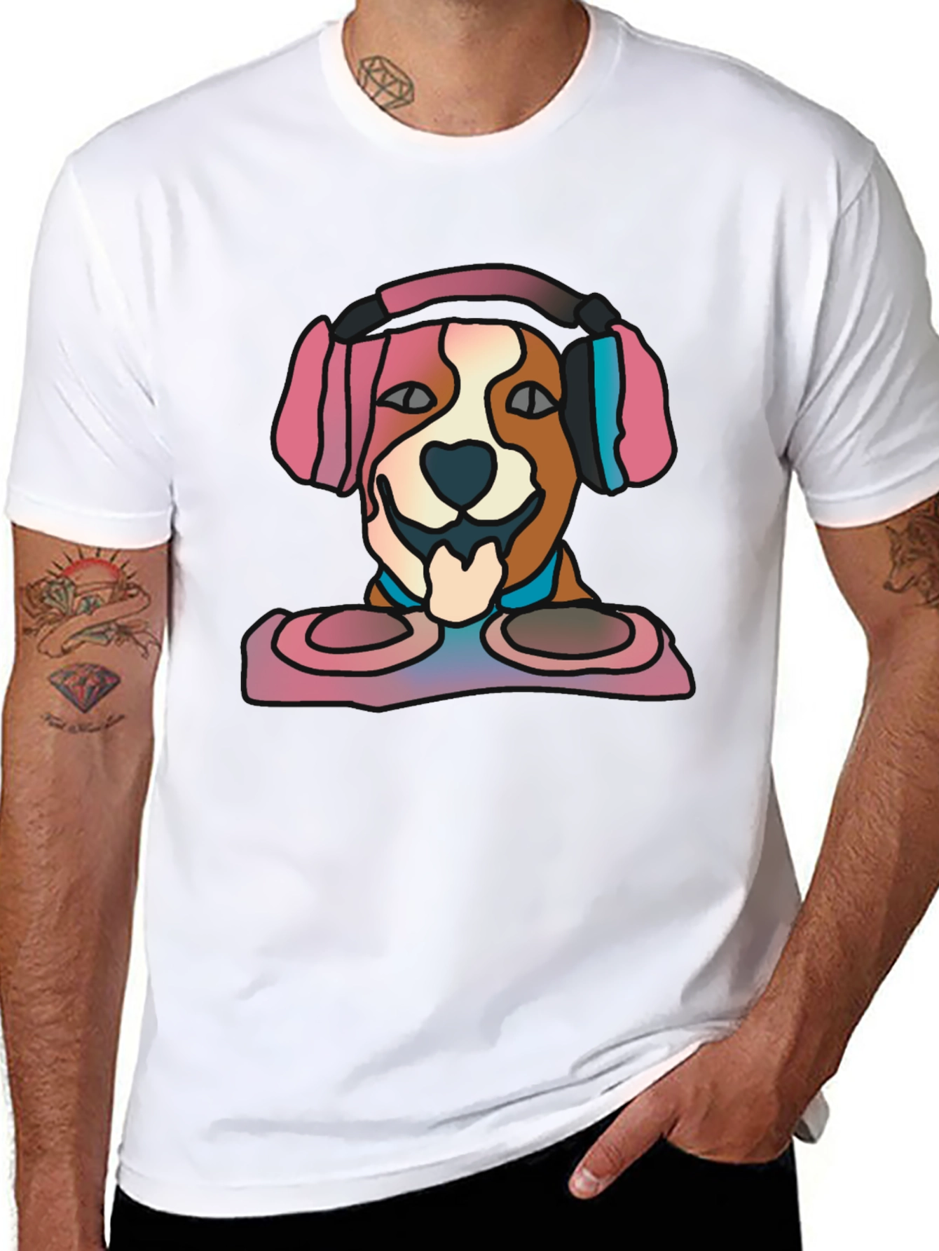 Black DJ Dog Graphic Tee - Stylish Music Lover's T-Shirt view 8