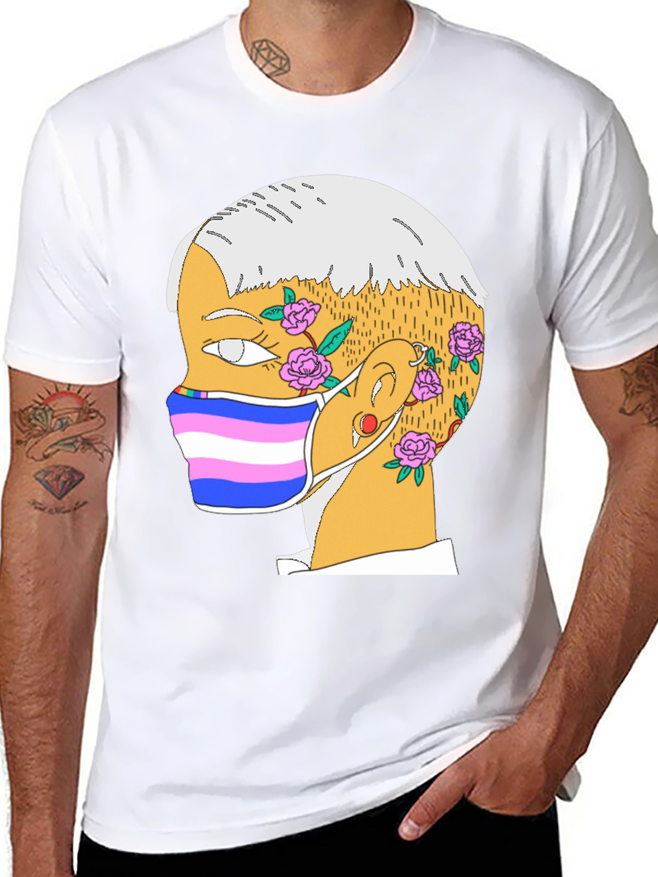 Black Illustrated Portrait T-Shirt - Unique Graphic Tee view 8