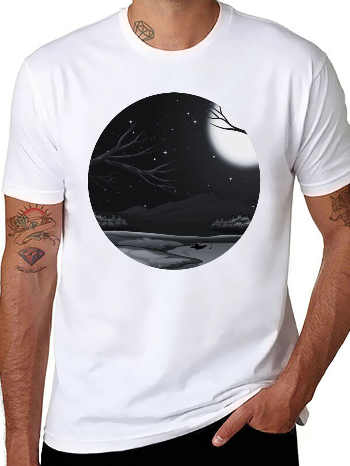 Black Moonlit Lake Graphic Tee - Black view 8