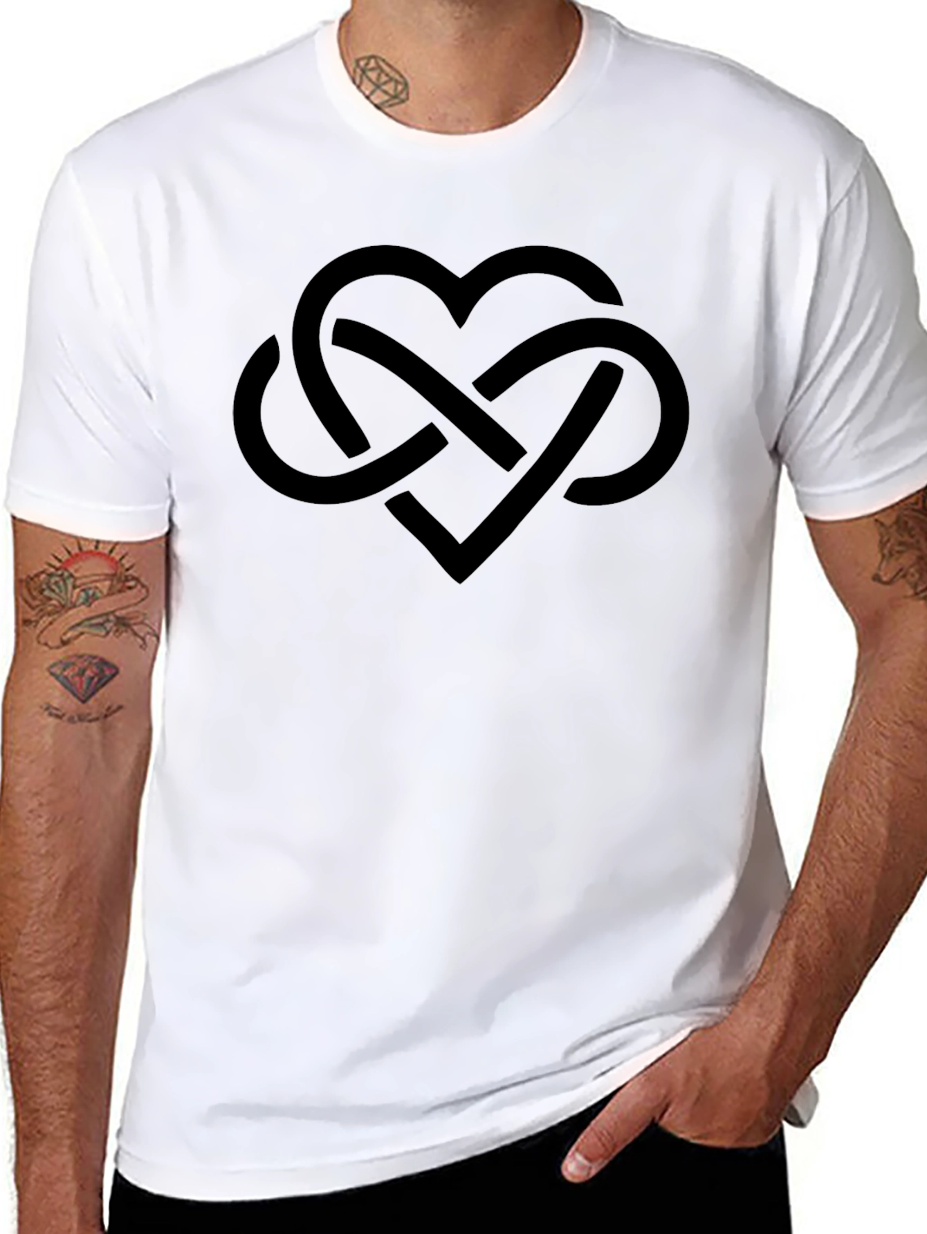 Black Heart Infinity Knot Graphic Tee - Unisex Soft Cotton T-Shirt view 8