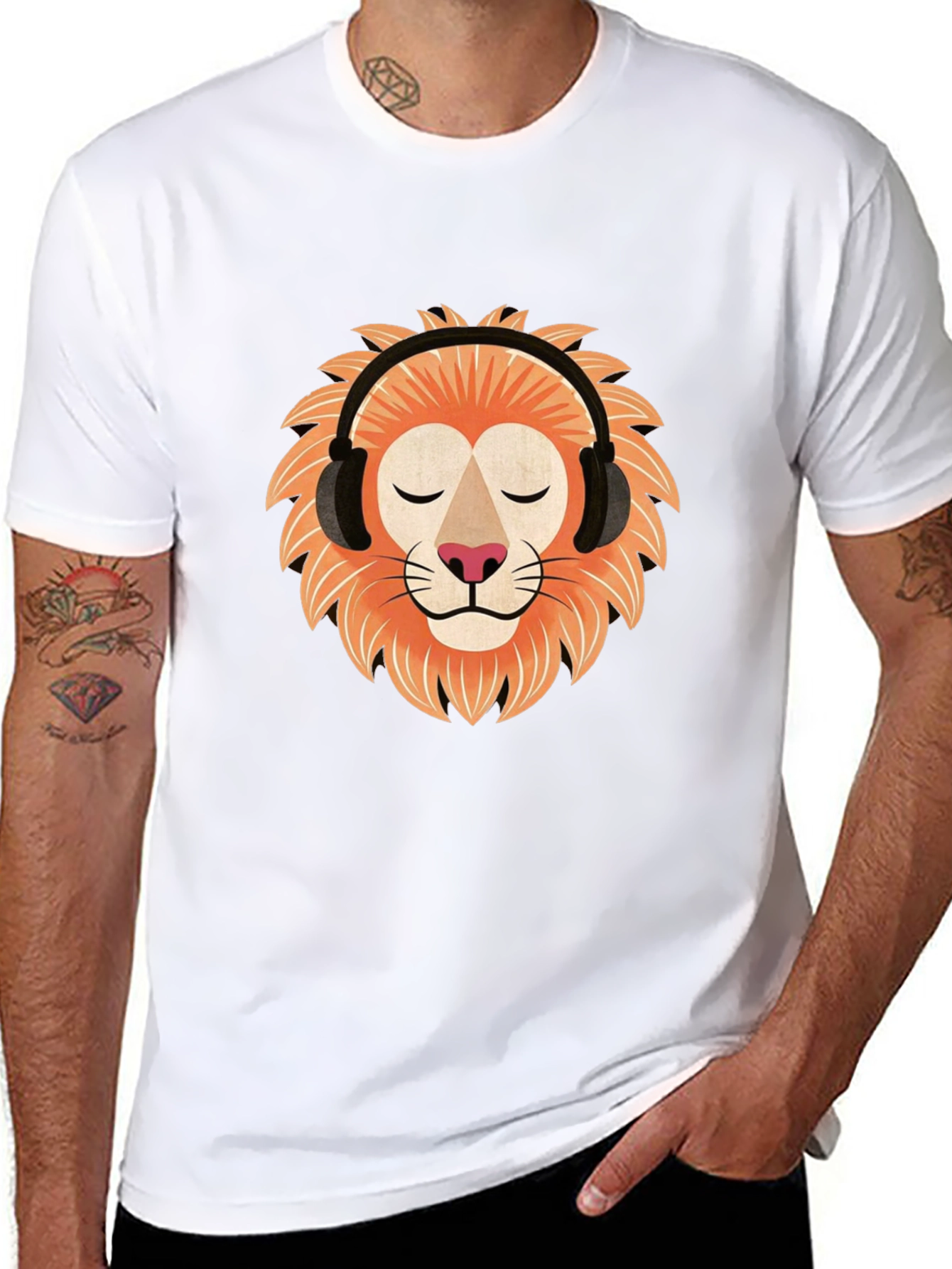Black Lion Headphone Graphic Tee - Black Cotton view 8