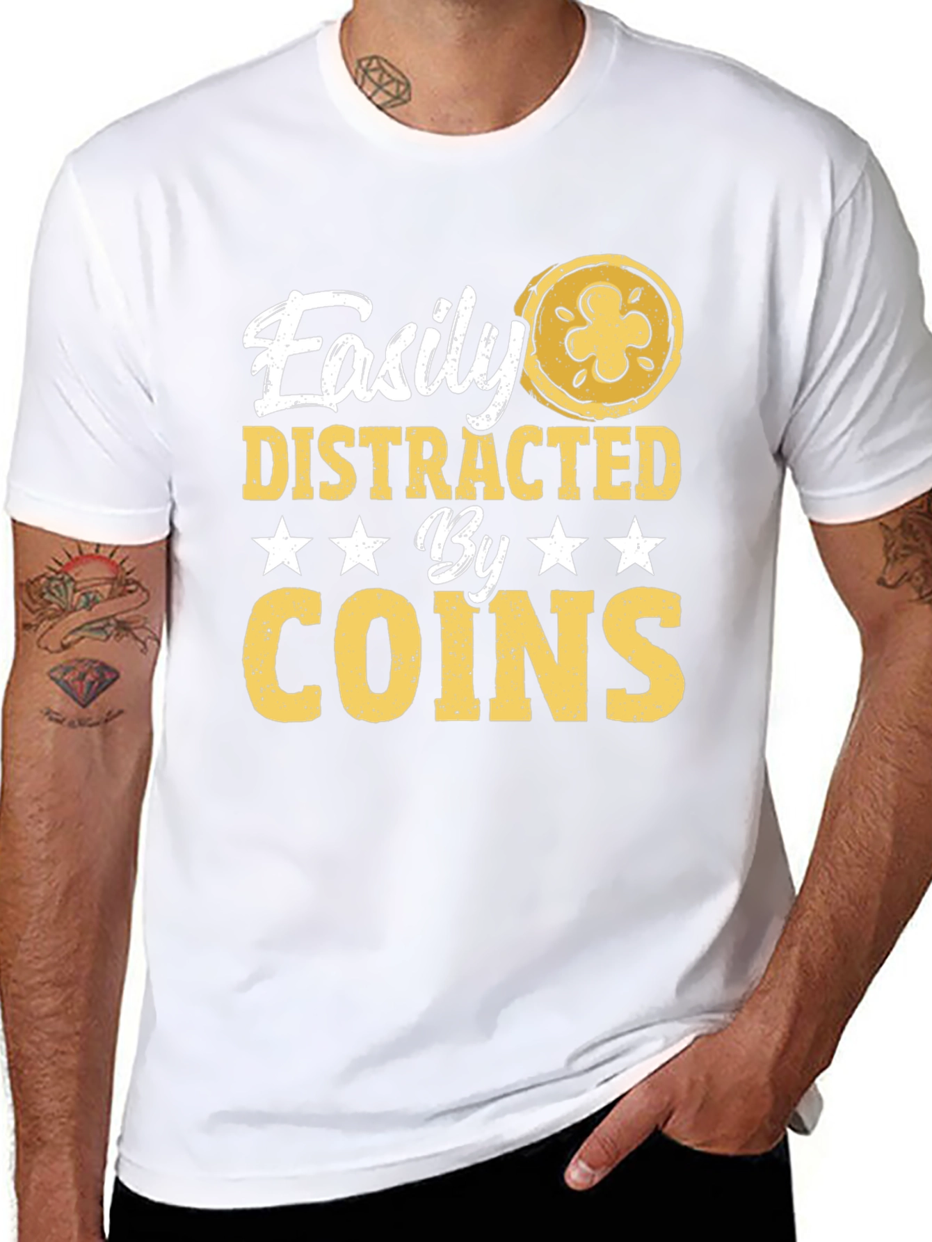 Black Easily Distracted by Coins - Graphic T-Shirt view 8