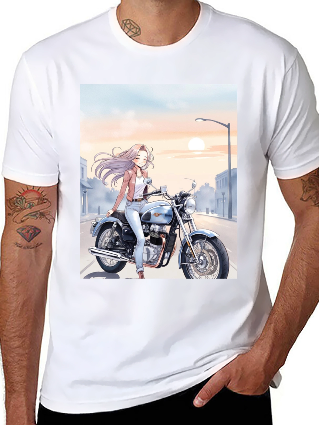 Black Anime Girl Motorcycle T-Shirt - Cool Graphic Tee view 8