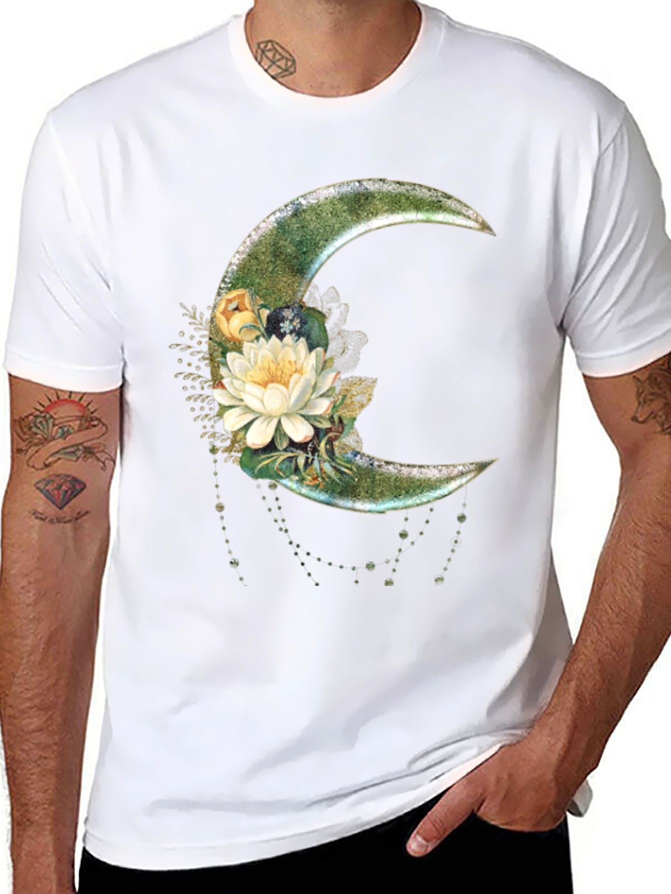 Black Floral Moon Graphic T-Shirt - Stylish Crescent Design view 8