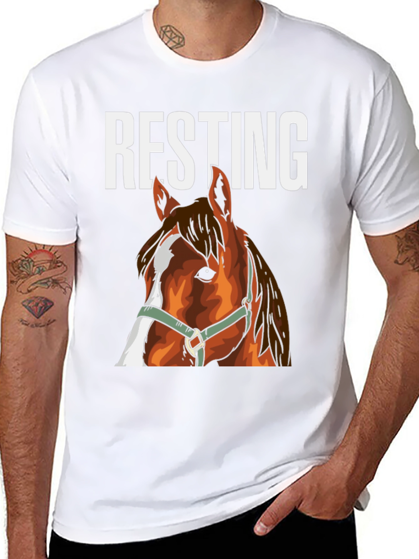 Black Resting Horse Face Graphic Tee view 8