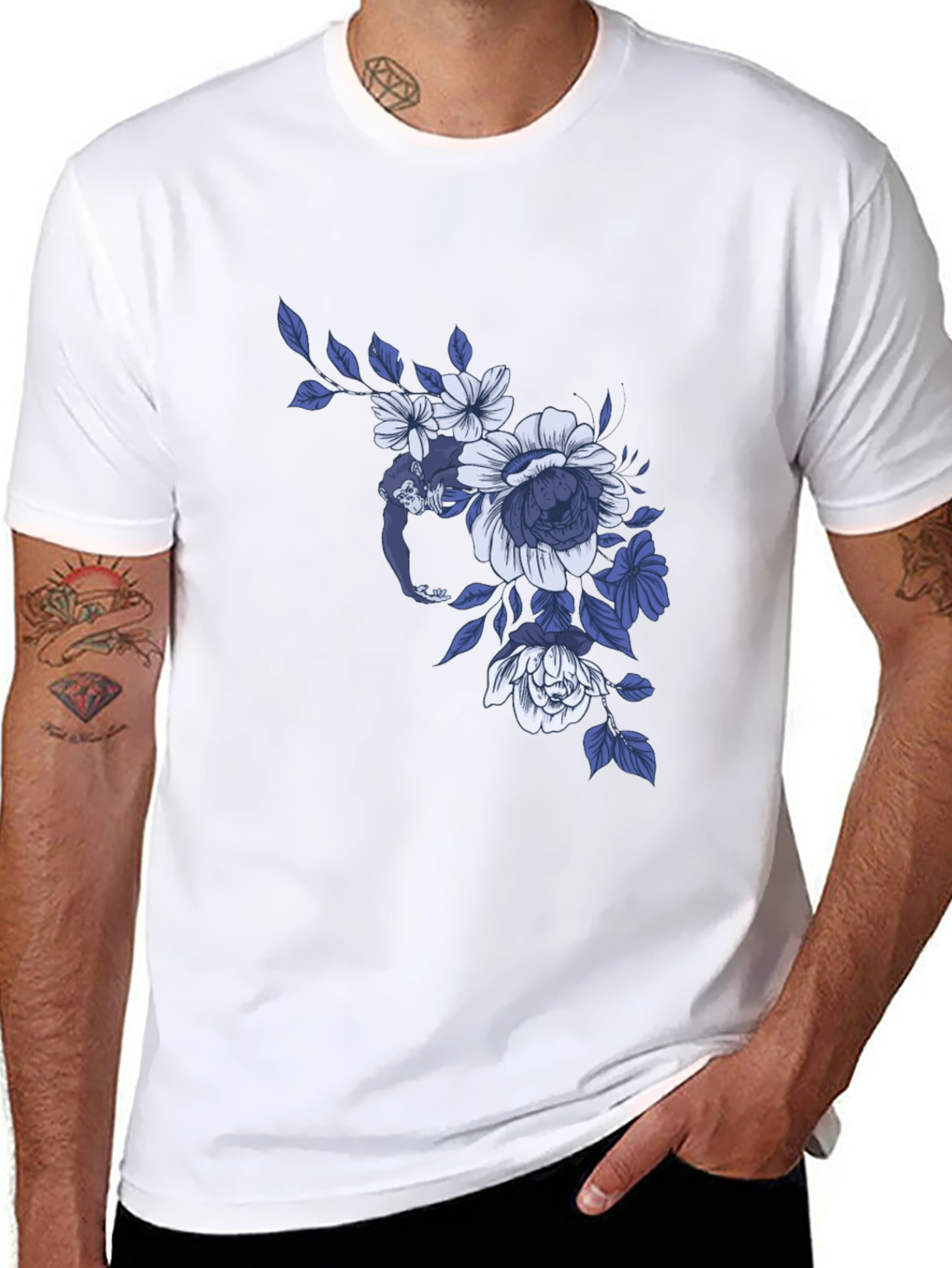 Black Floral Monkey Graphic Tee - Modern Casual Style view 8