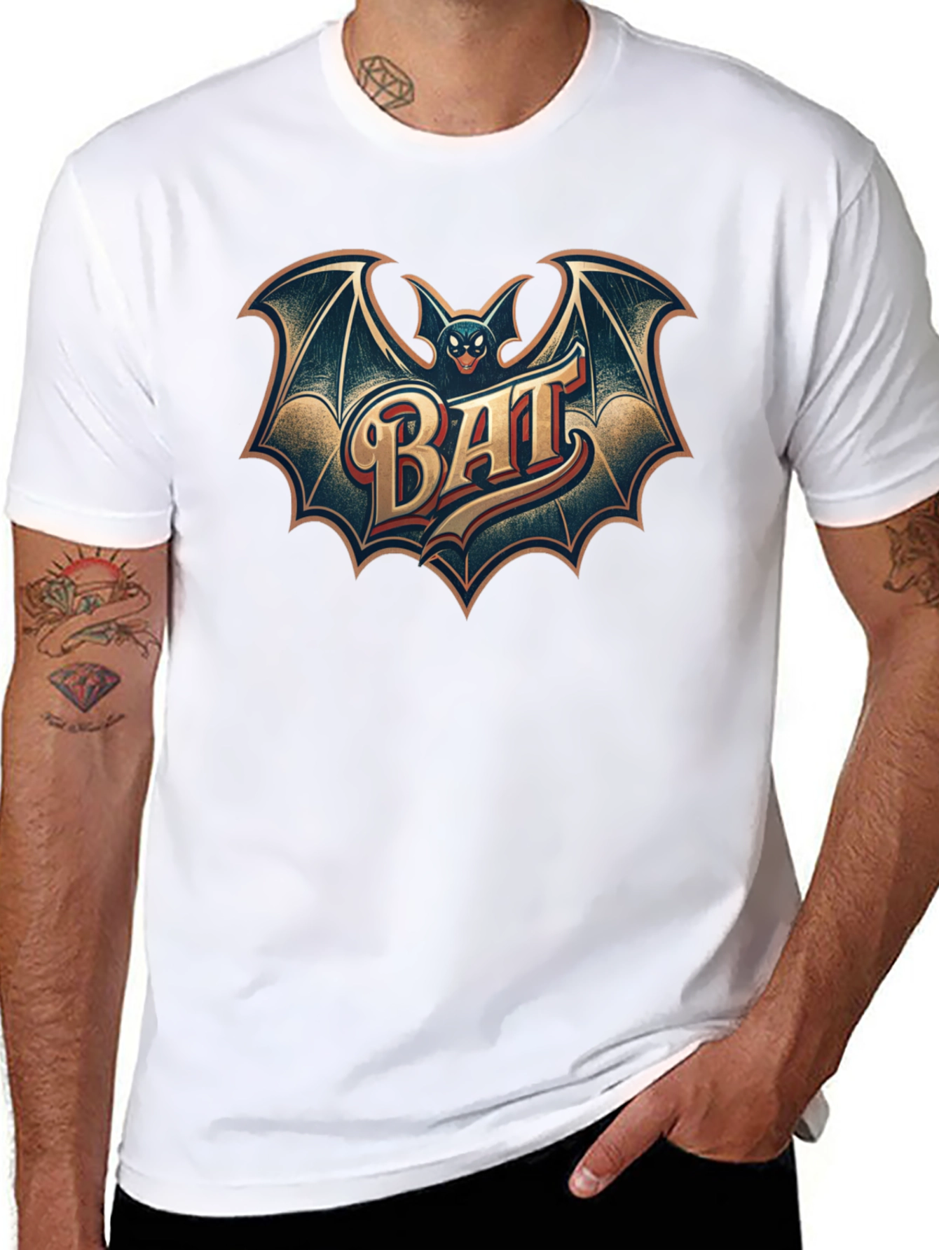 Black Vintage Bat Graphic Tee - Classic Cool Style view 8