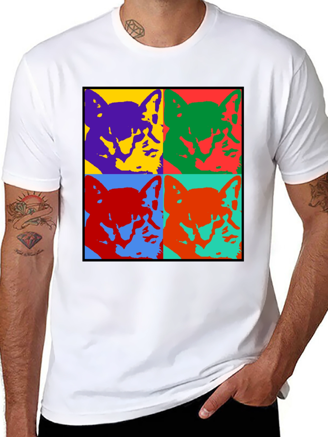 Pop Art Dog Graphic Print Tee - Stylish Canine Art Shirt - 8