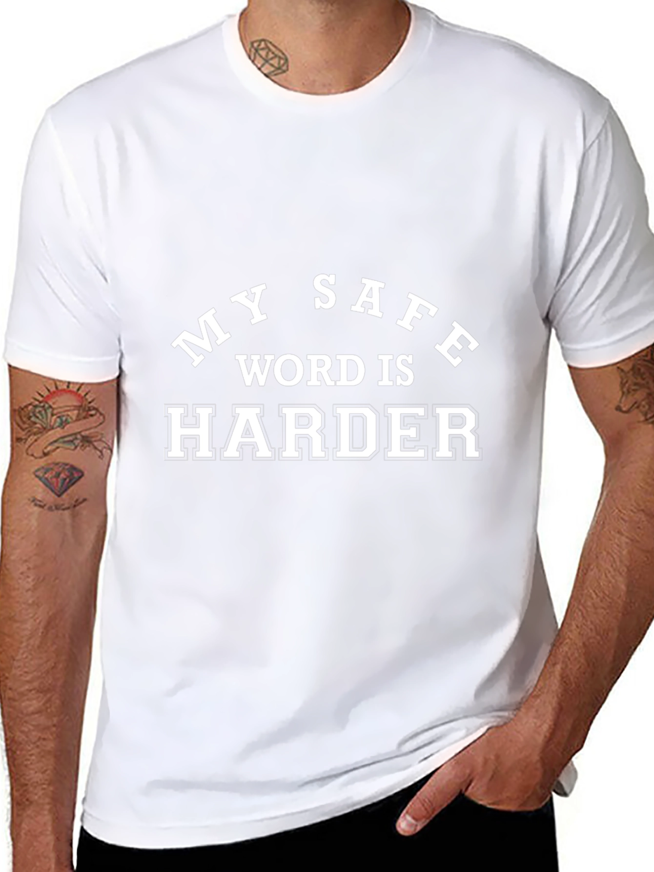 Black My Safe Word Is Harder Black T-Shirt view 8