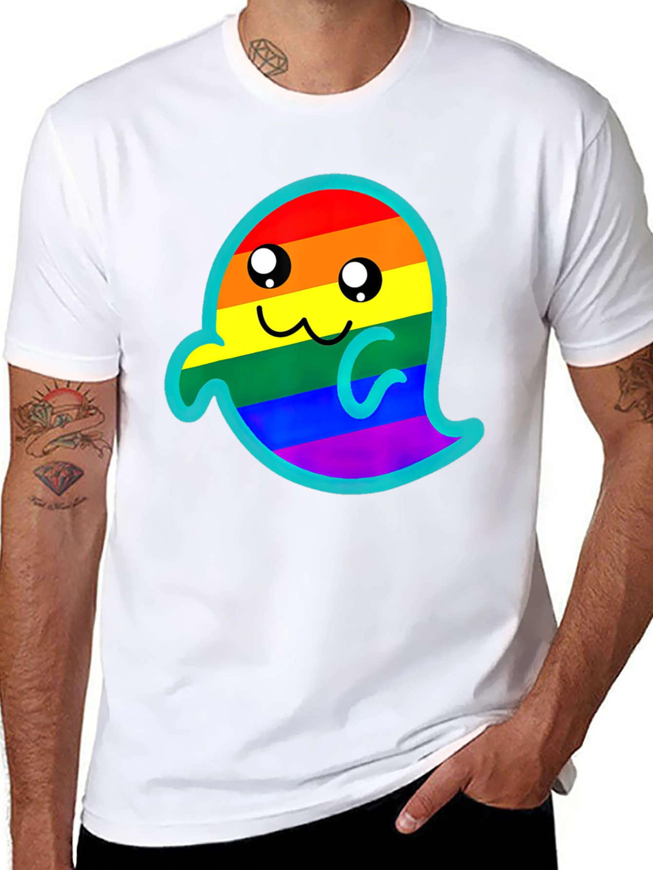 Black Rainbow Ghost Graphic Tee - Soft Cotton Blend view 8