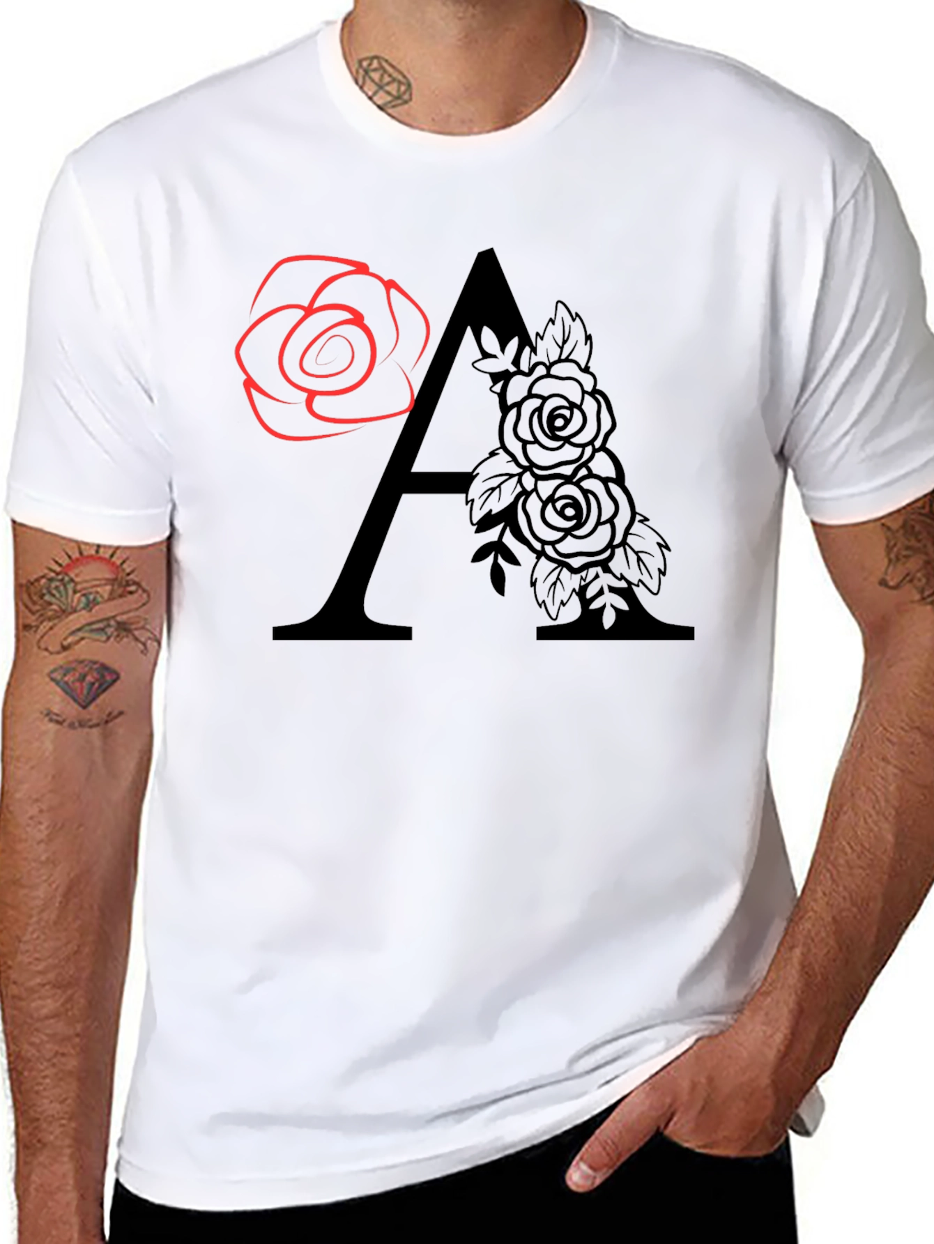 Black Floral Initial "A" Graphic T-Shirt view 8