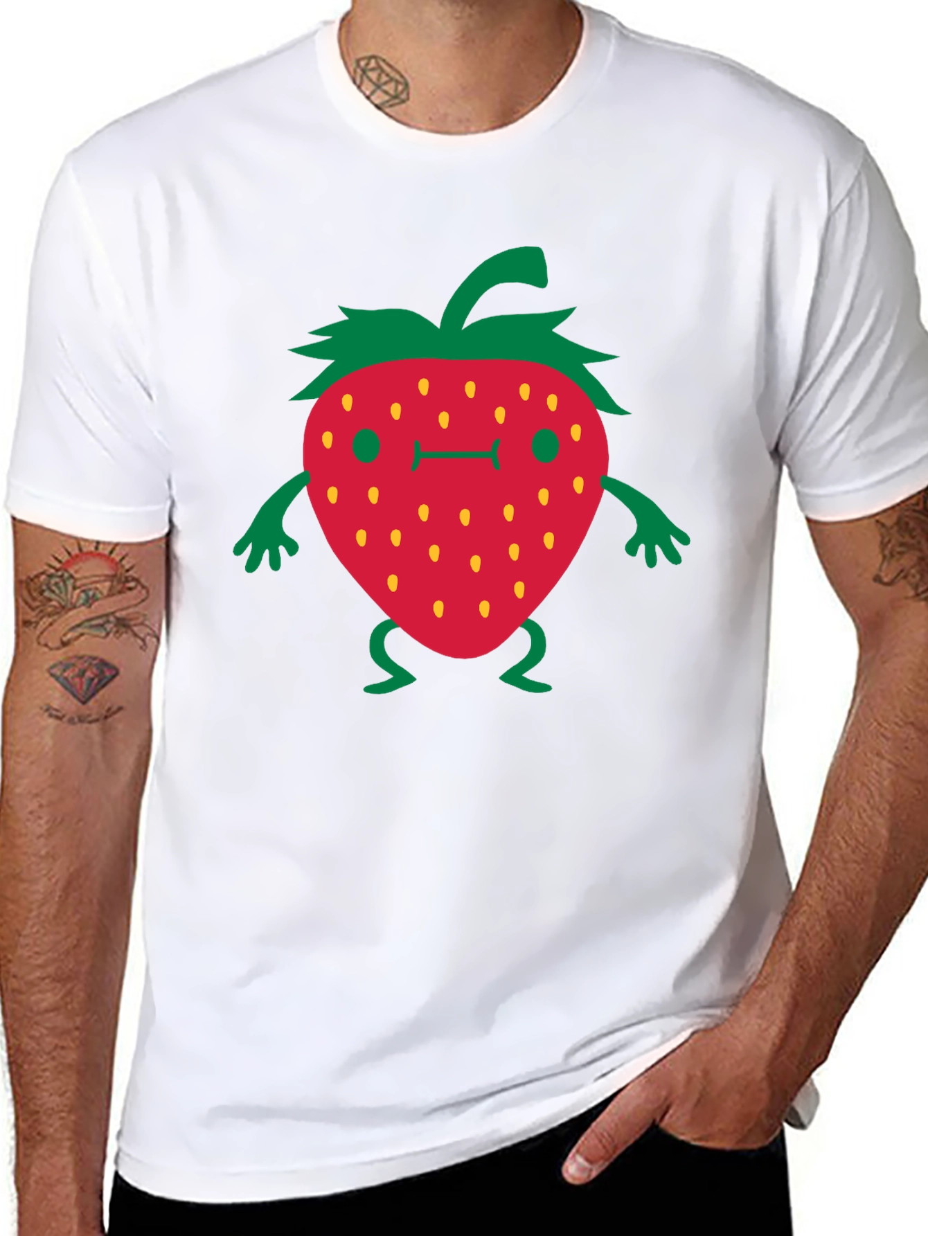 Black Funny Strawberry Cartoon Black T-Shirt view 8