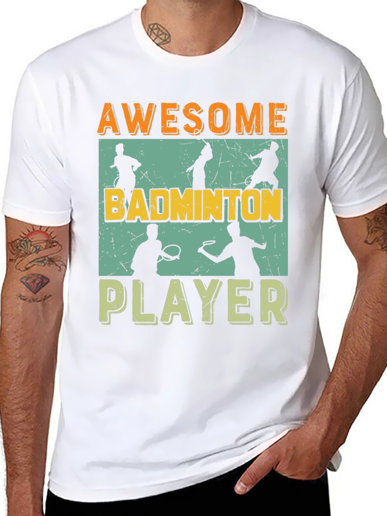 Black Awesome Badminton Player Graphic Tee view 8
