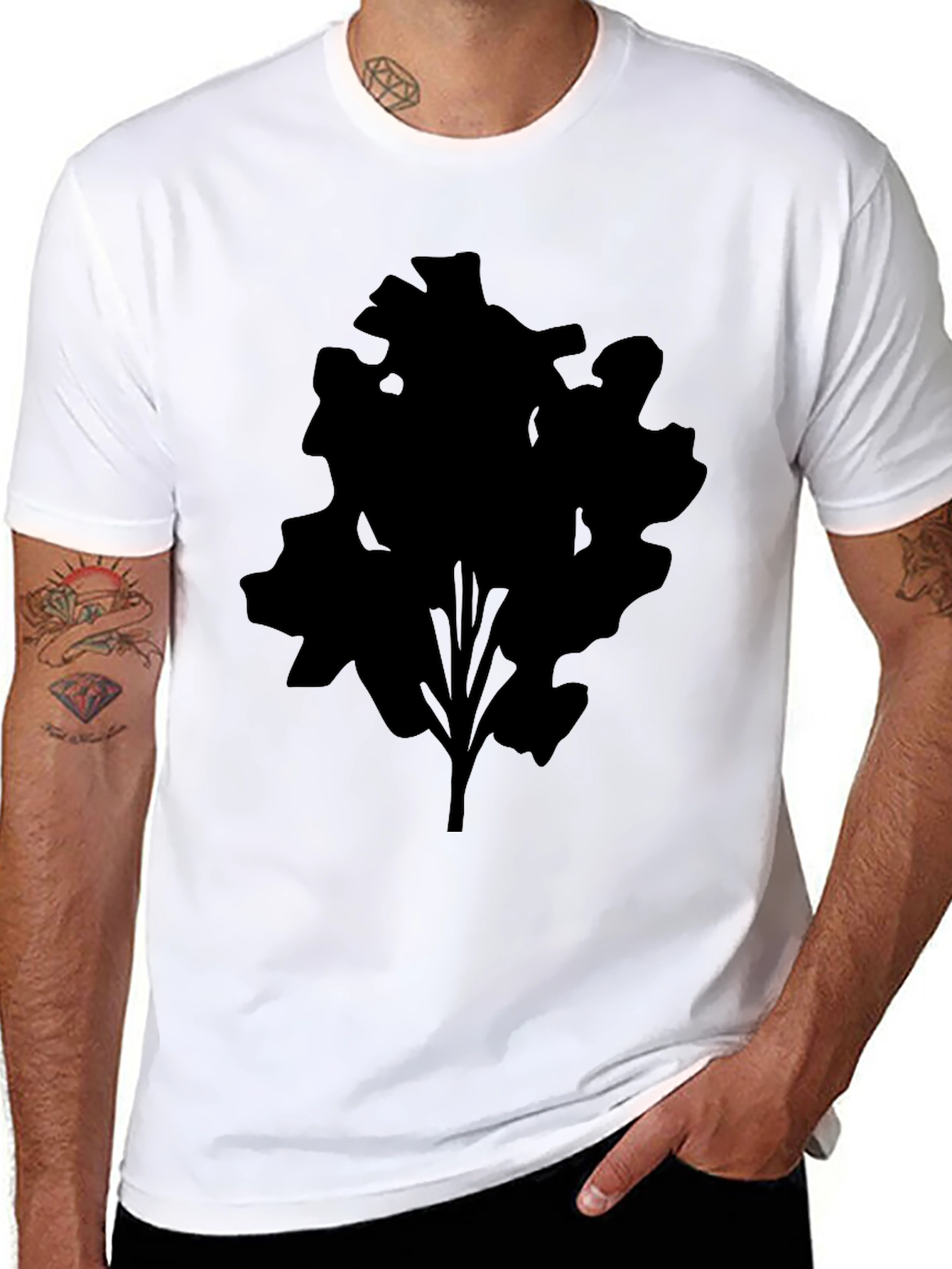 Black Men's Black T-Shirt with Abstract Tree Silhouette Design view 8