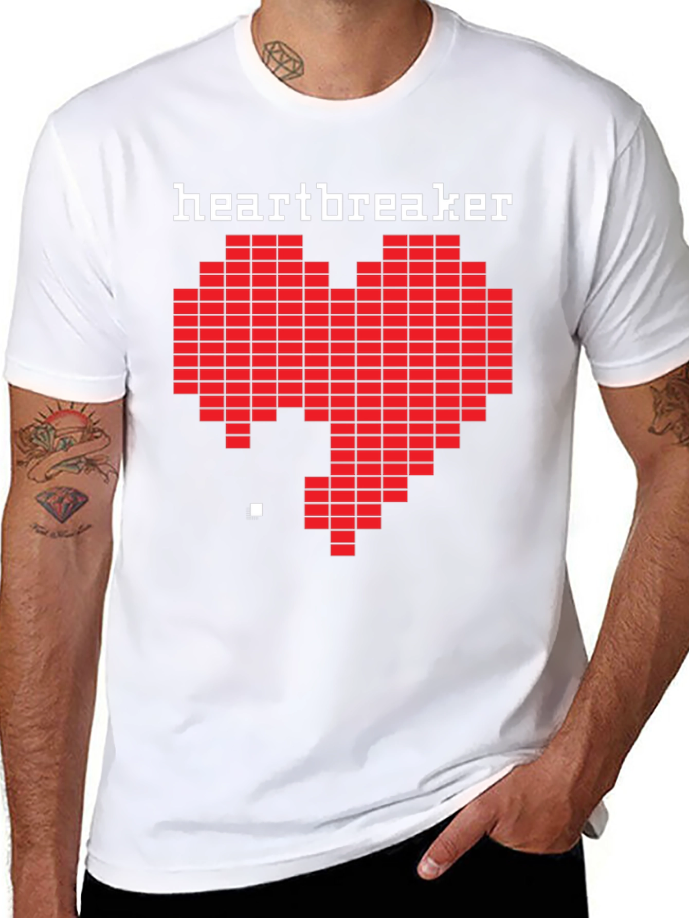 Black Heartbreaker Pixel Art Graphic Black T-Shirt view 8