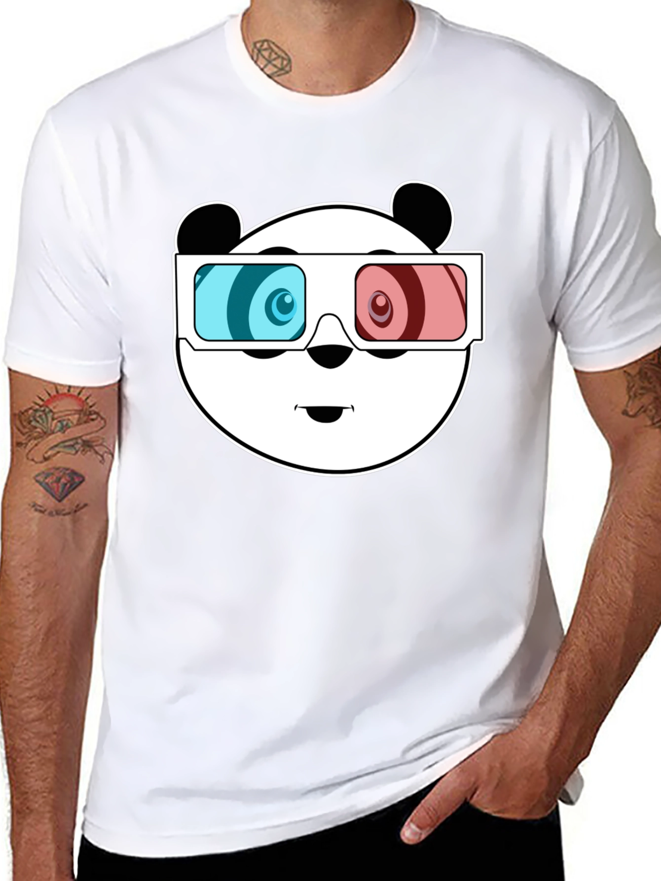 Black Cool Panda 3D Glasses Black T-Shirt view 8