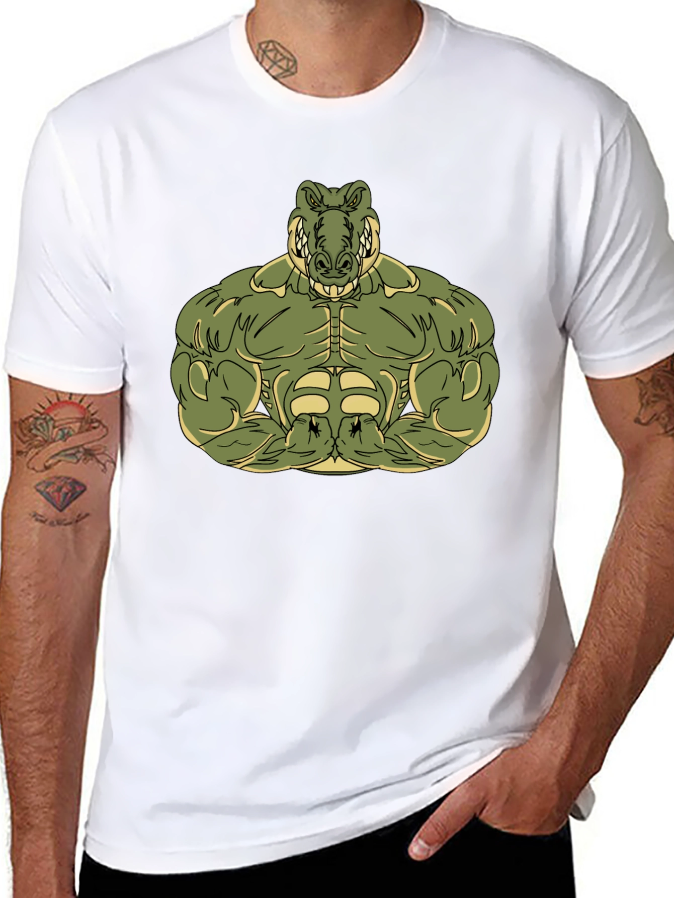 Black Muscle Alligator Graphic Tee - Black Cotton T-Shirt view 8