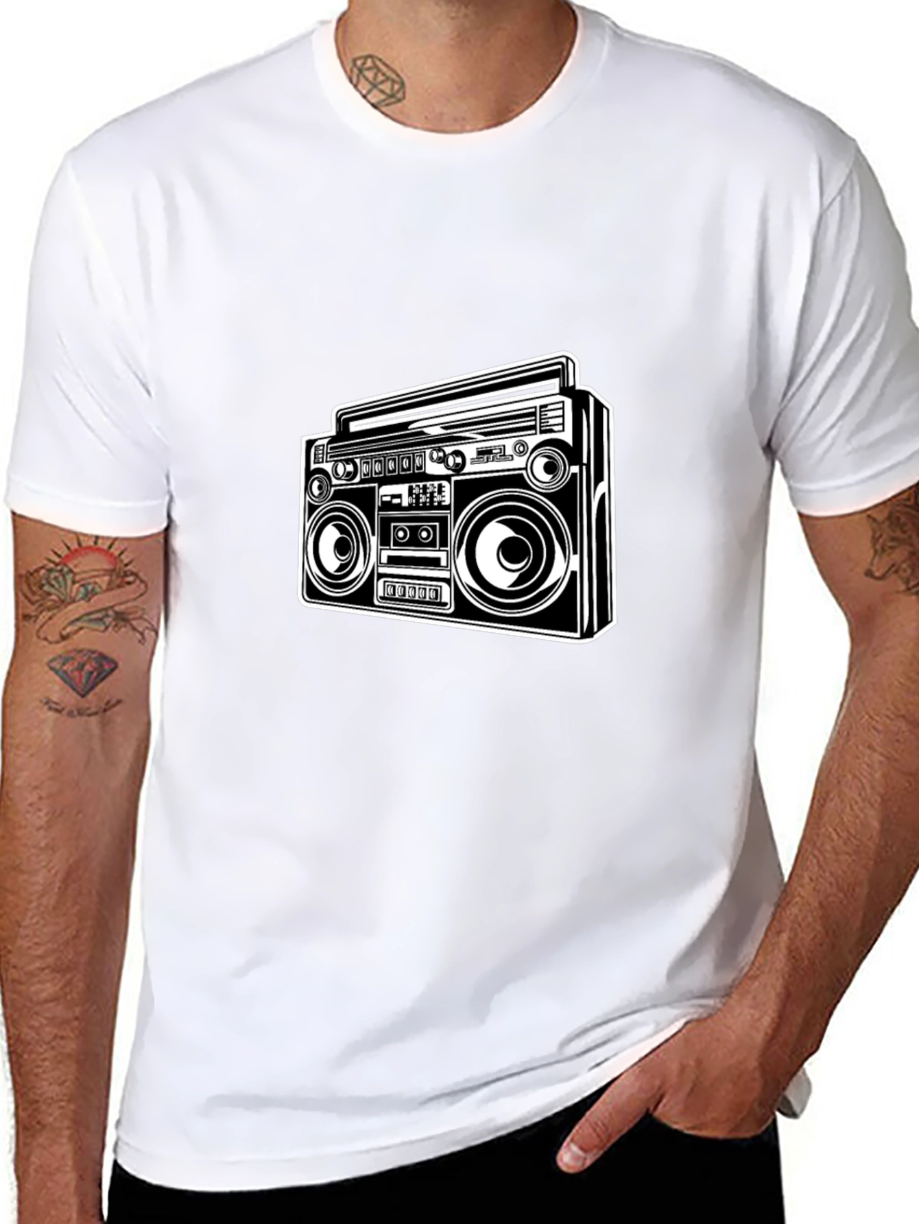 Black Retro Boombox Graphic Tee - Classic Black T-Shirt view 8