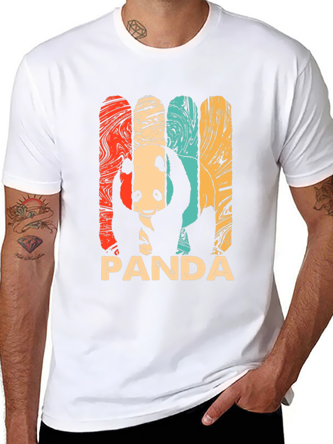 Black Retro Panda Graphic Tee - Men's Black T-Shirt view 8
