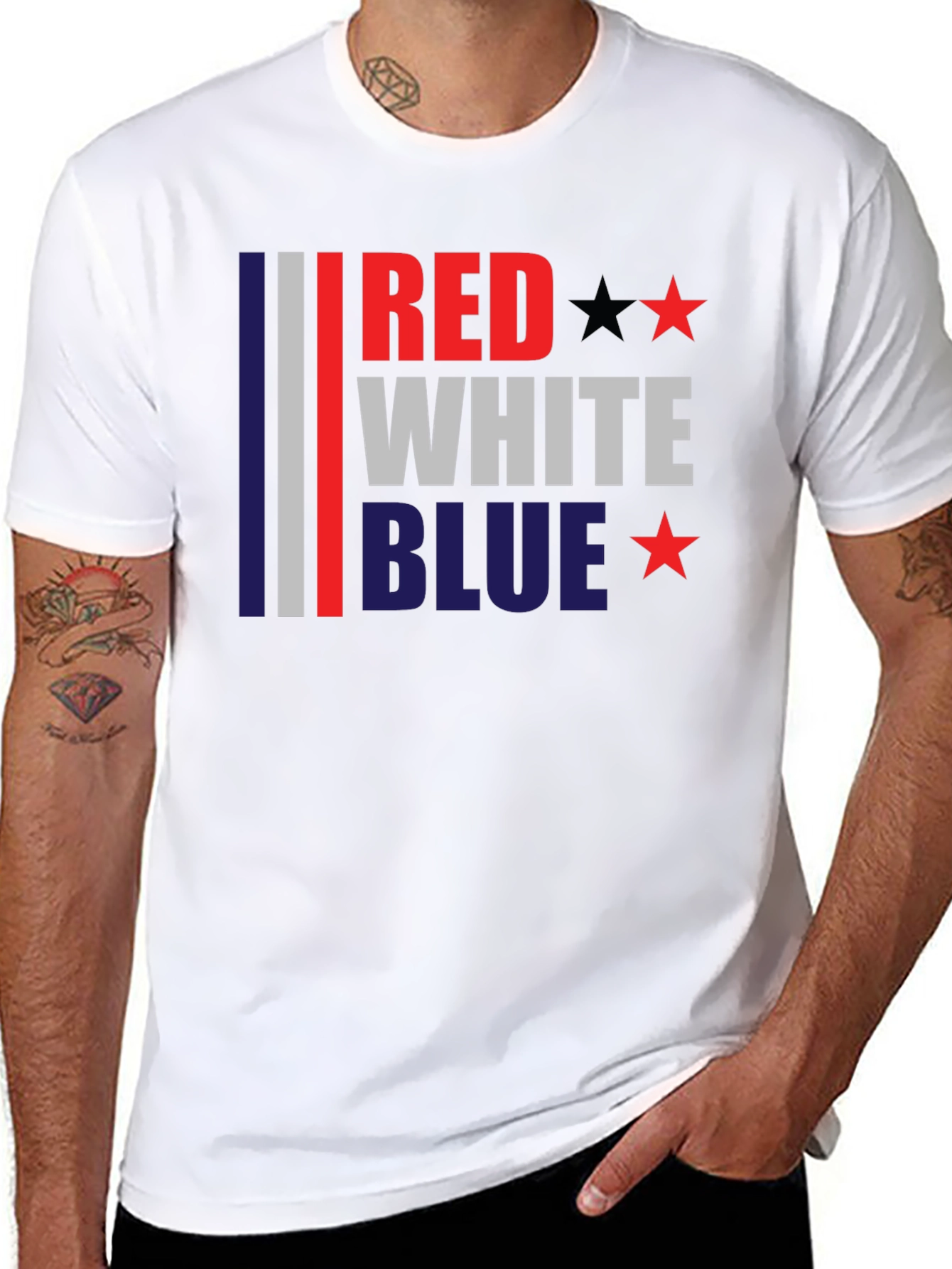 Black Red White Blue Patriotic T-Shirt view 8