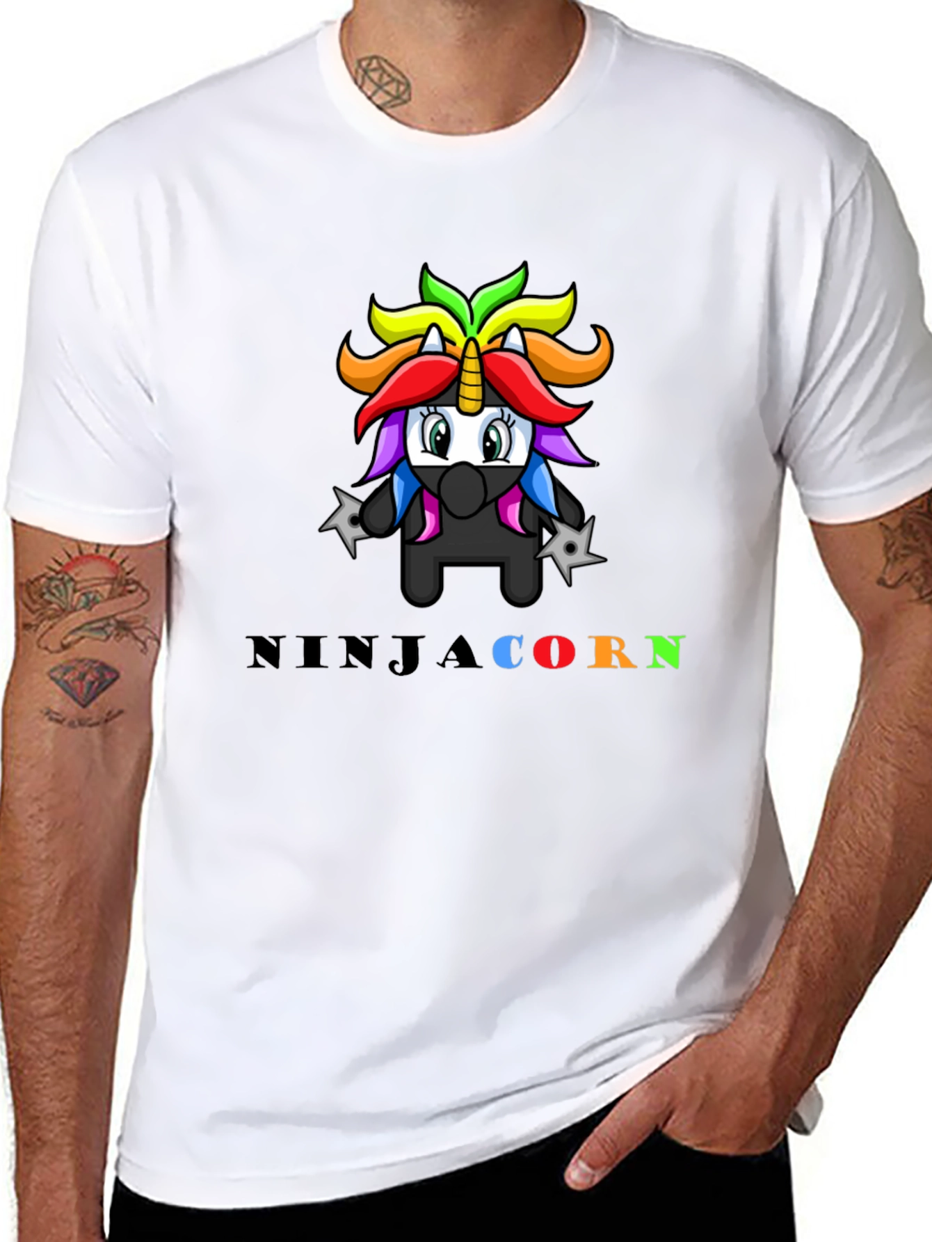 Black Ninja Unicorn Graphic T-Shirt view 8