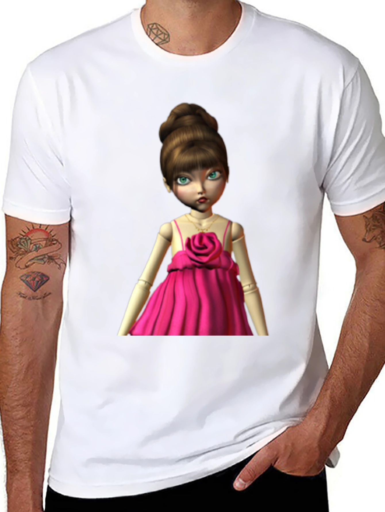 Black Doll in Pink Dress Graphic T-Shirt view 8