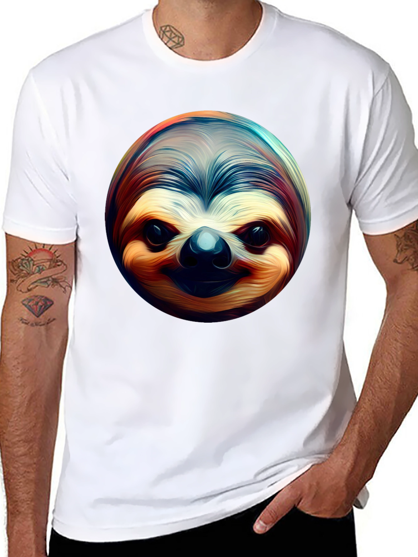 Black Sloth Face Graphic Tee - Black Casual Shirt view 8
