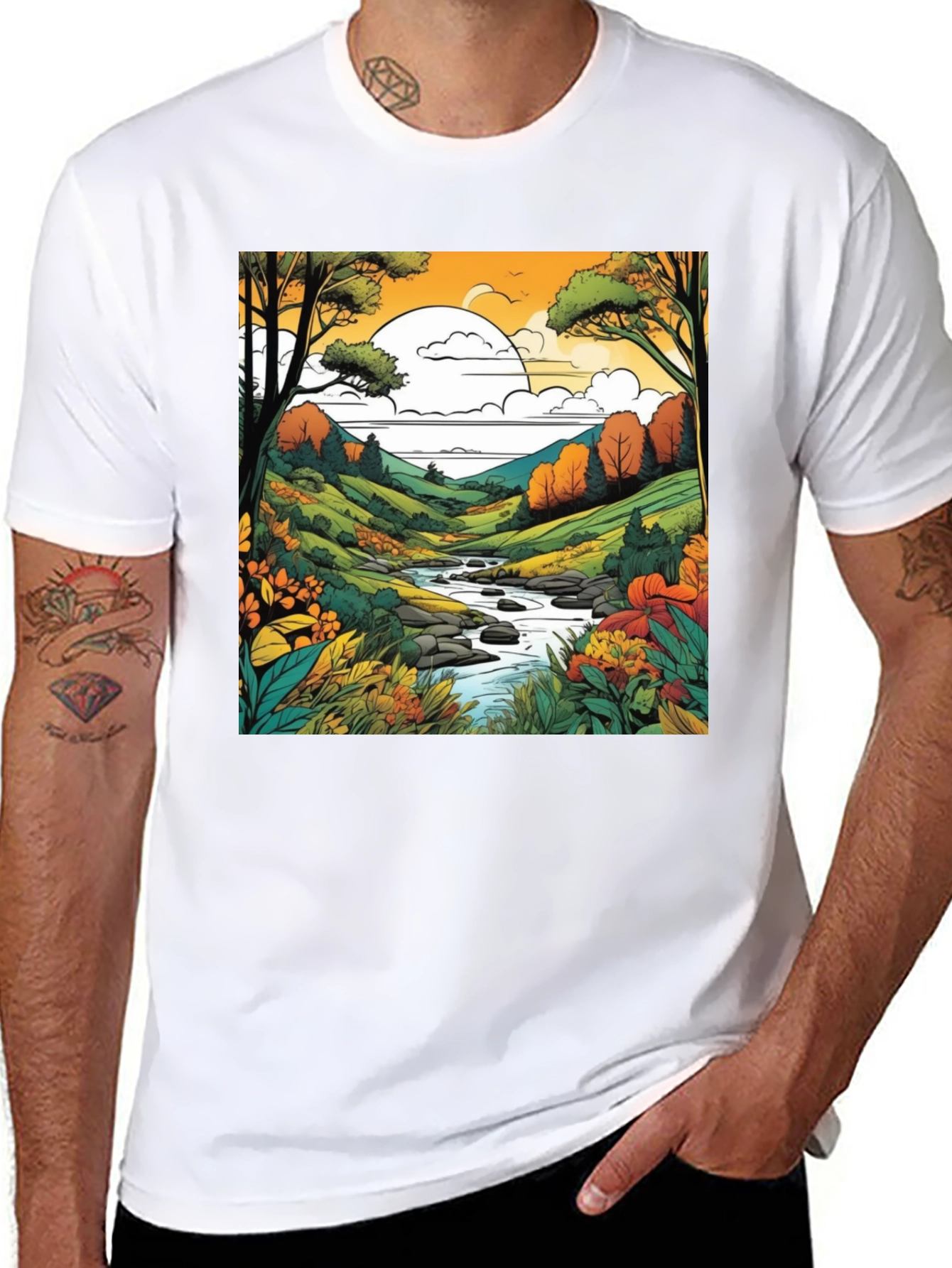 Black Nature River Black T-Shirt view 8