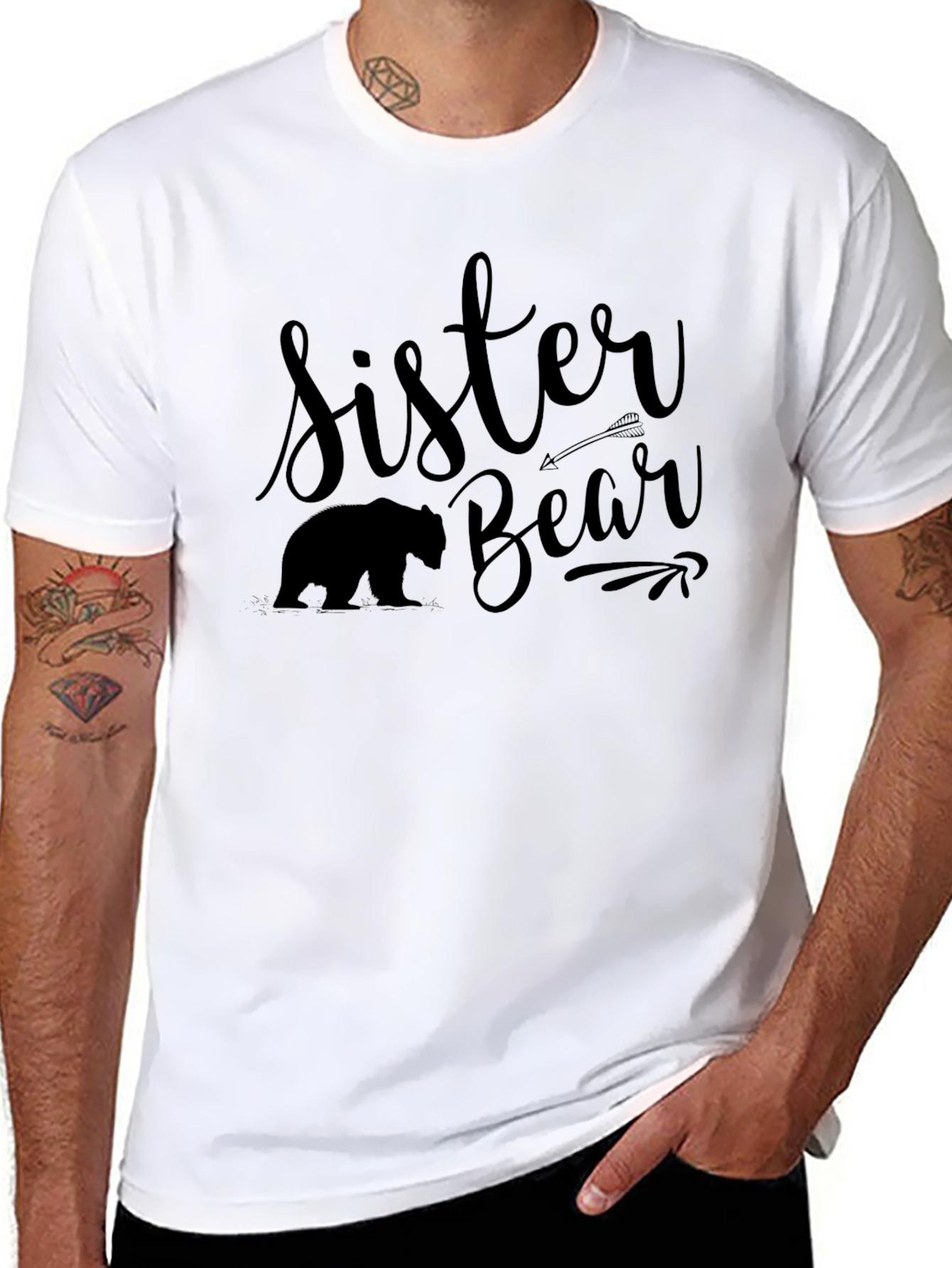 Black Sister Bear Black Graphic T-Shirt view 8