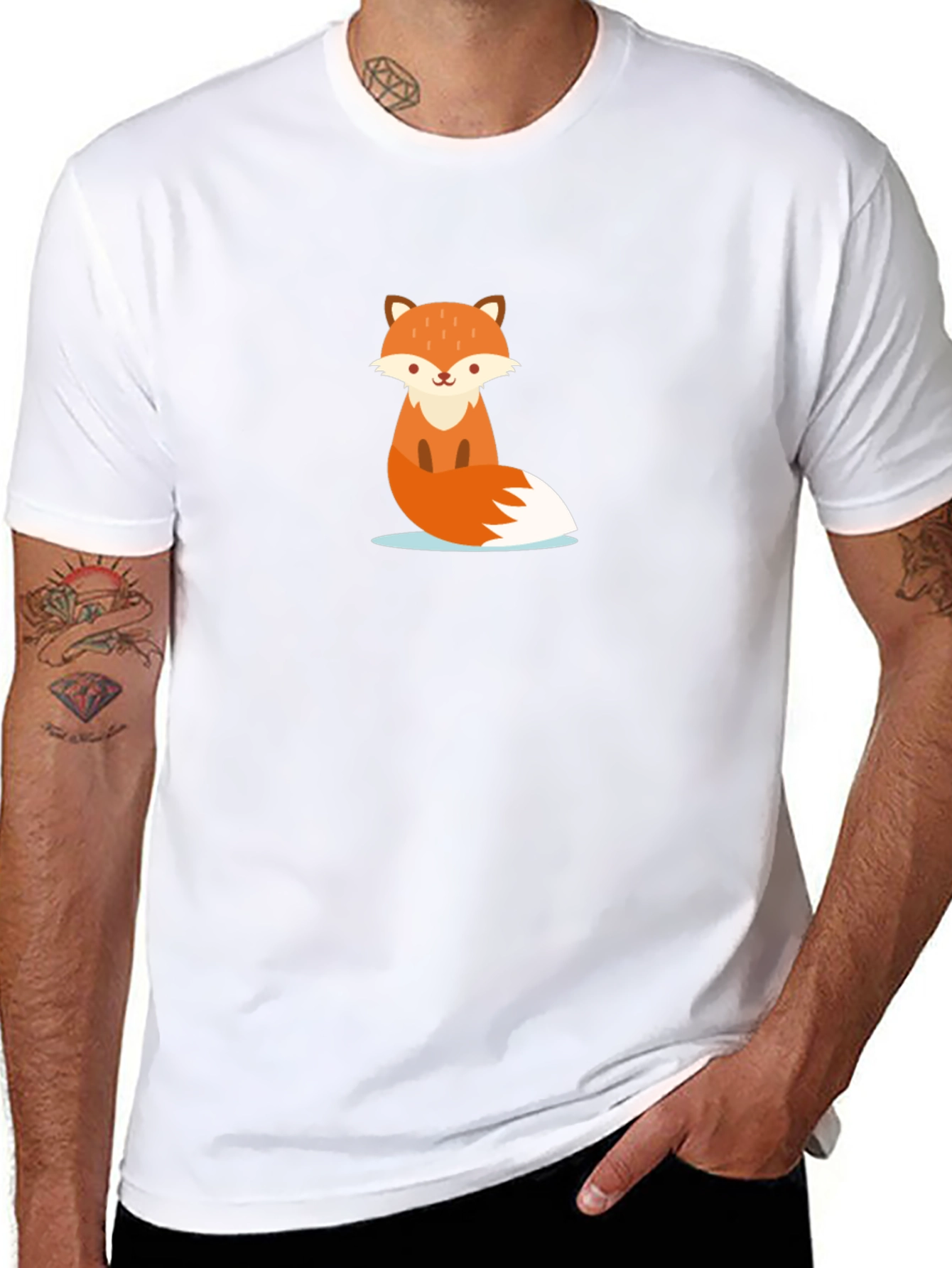 Black Cute Cartoon Fox Black T-Shirt view 8