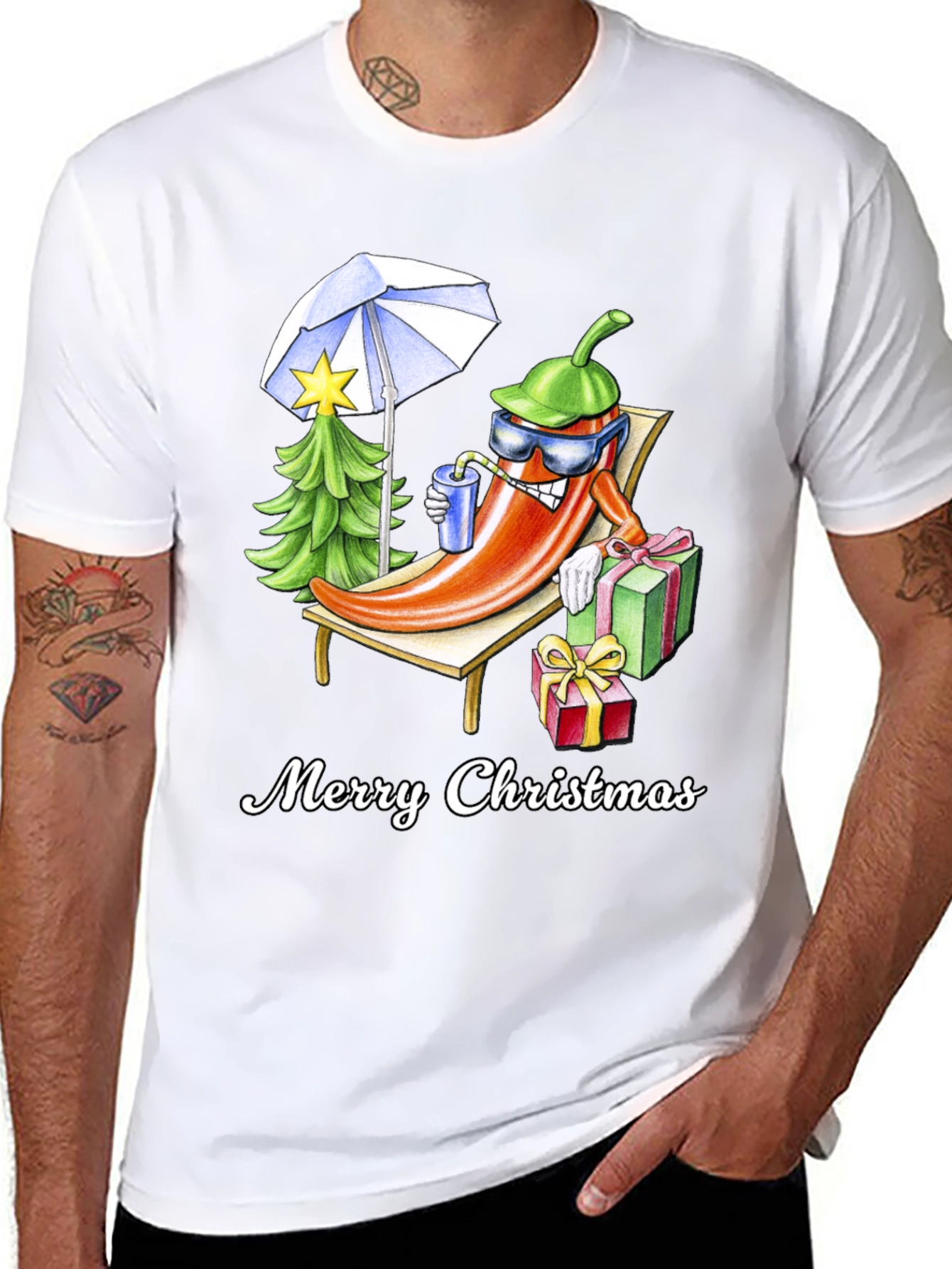 Black Holiday Heat T-Shirt: Merry Christmas Pepper Design view 8