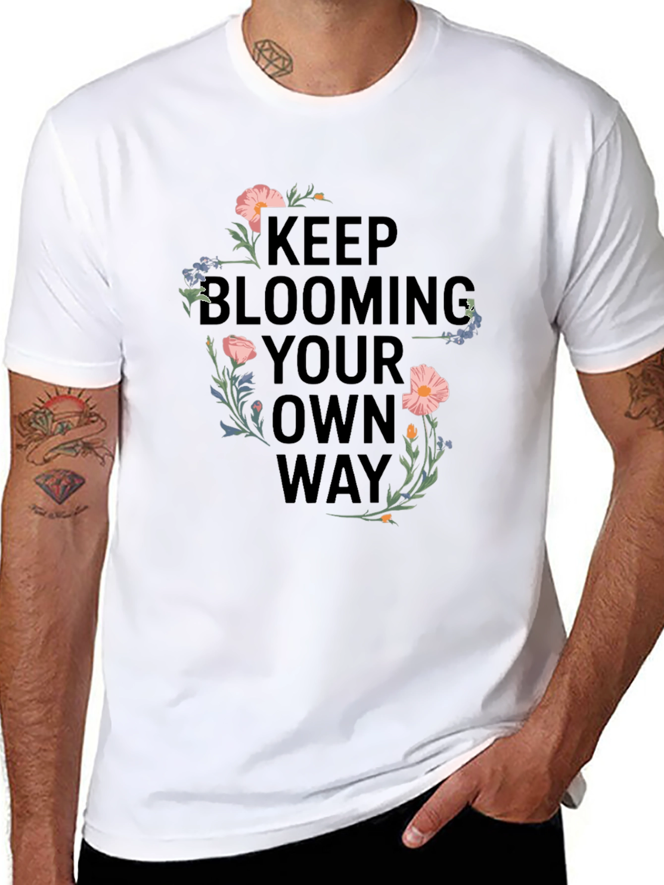 Black Keep Blooming T-Shirt - Floral Design view 8