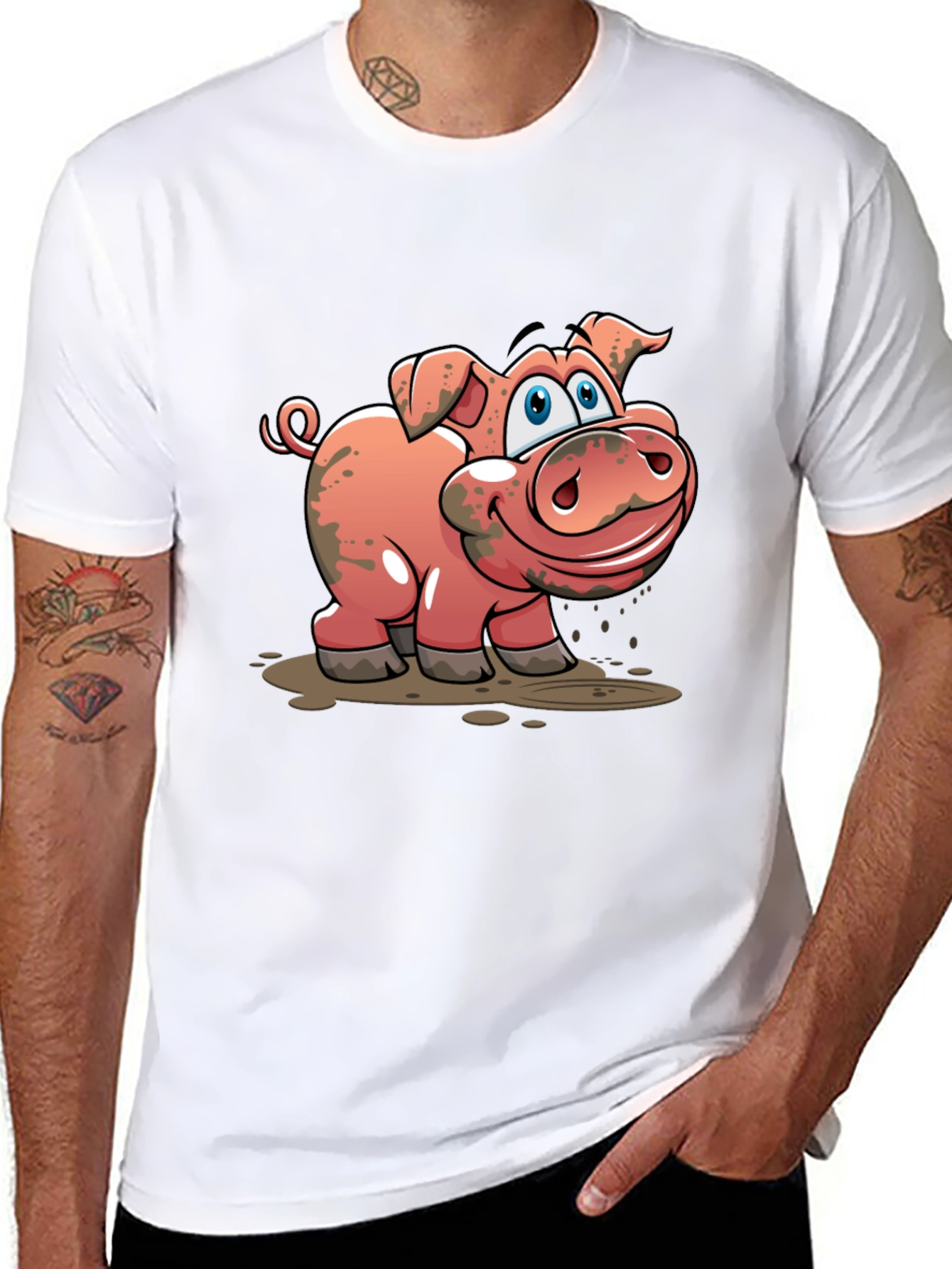 Black Muddy Pig Cartoon Graphic T-Shirt - Unisex Casual Tee view 8