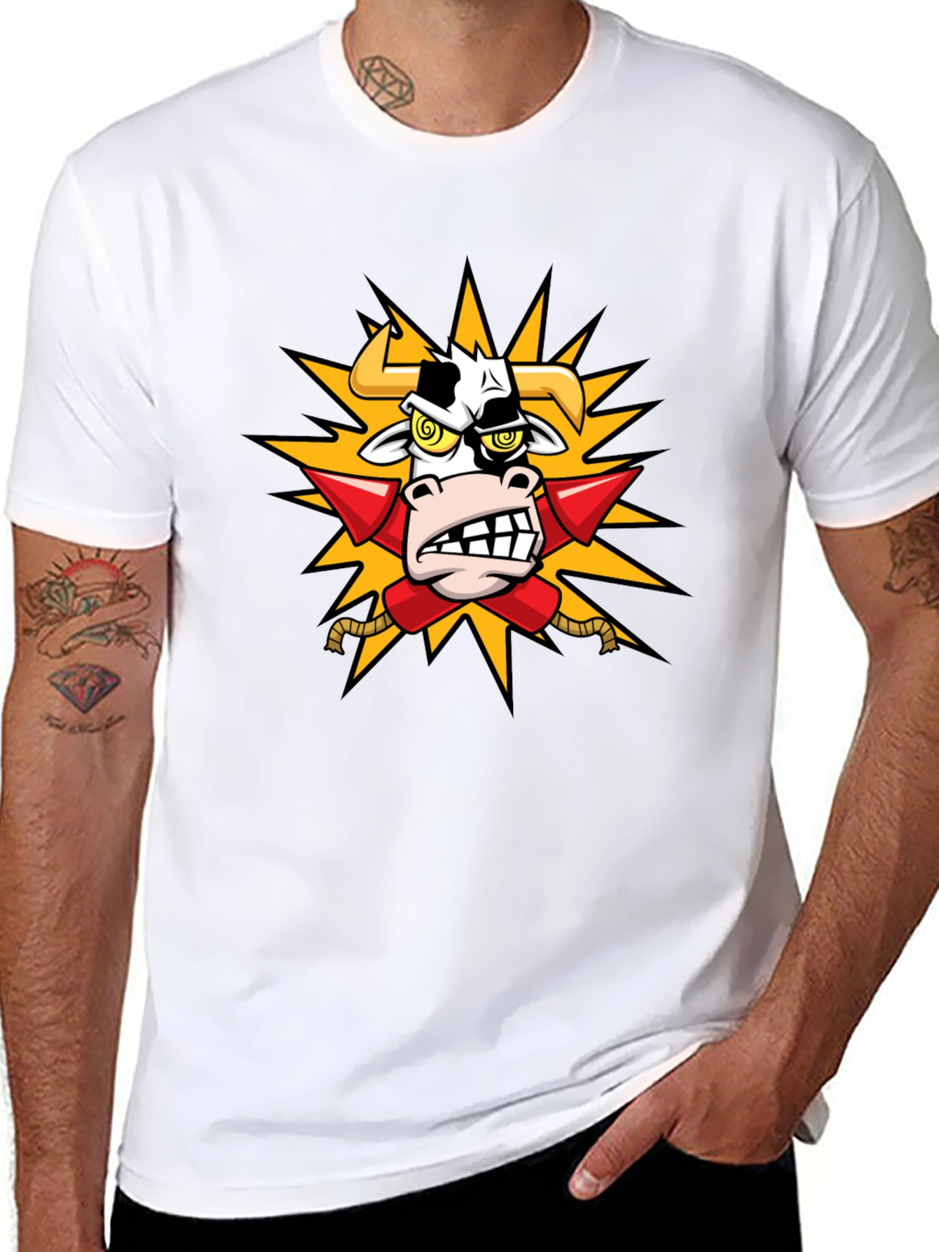 Black Cow with Rockets T-Shirt - Funny Cartoon Tee view 8
