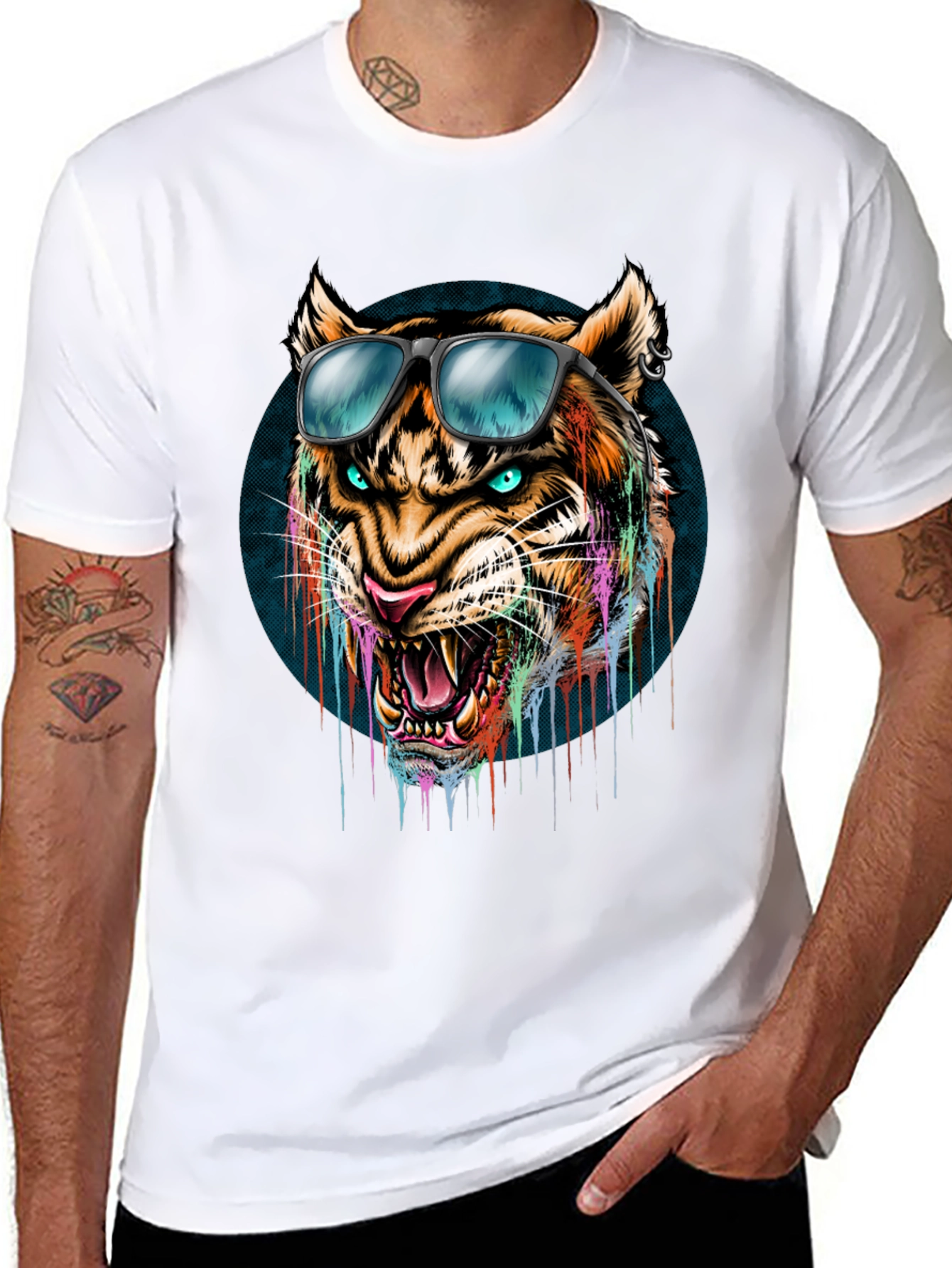 Black Cool Tiger Graphic Tee - Men's Black T-Shirt view 8