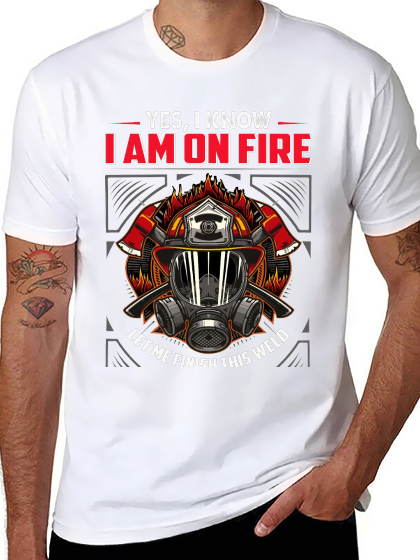 Black Firefighter On Fire Welding T-Shirt view 8