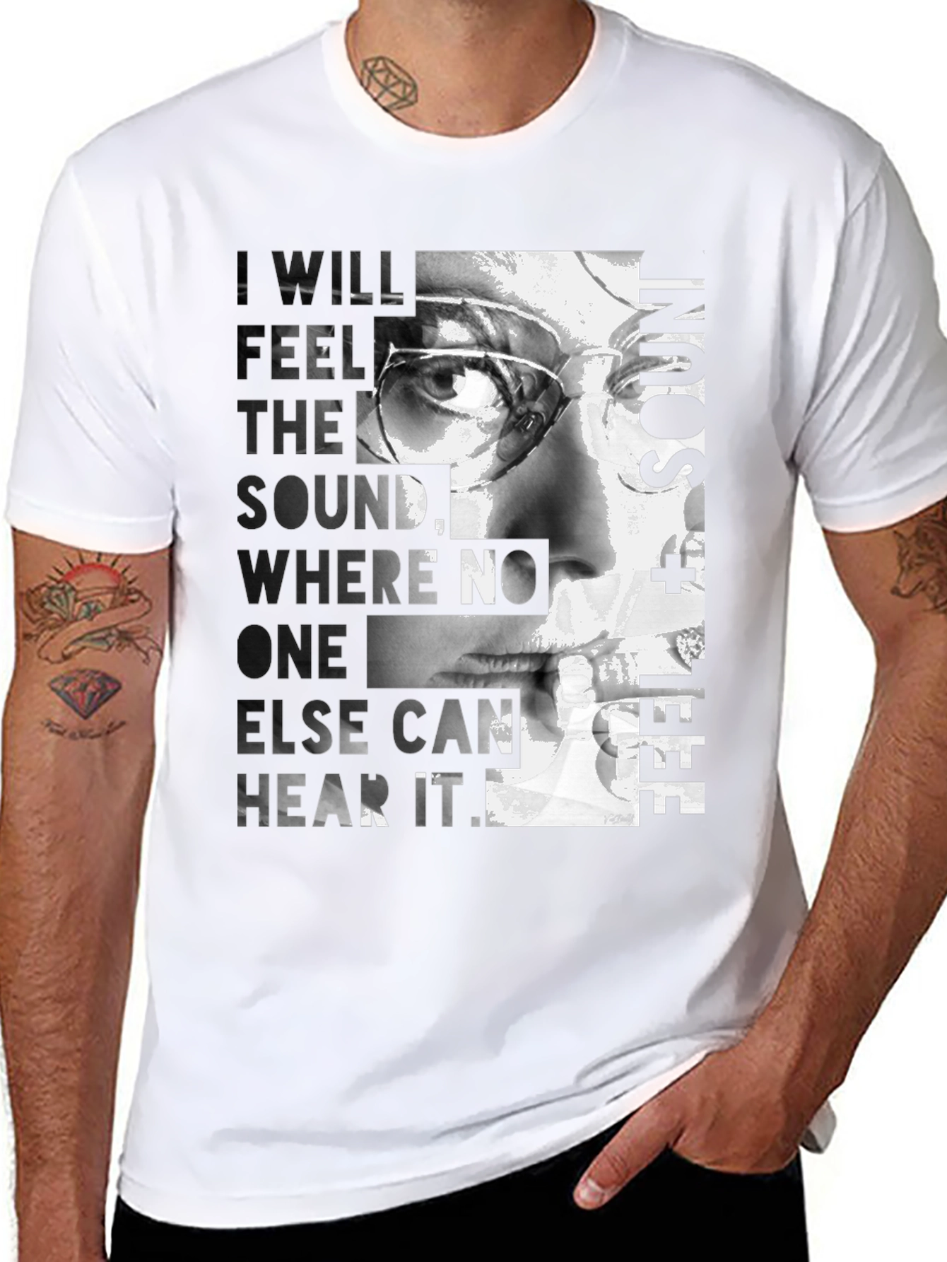 Black Artistic Graphic T-Shirt - Feel the Sound Design view 8