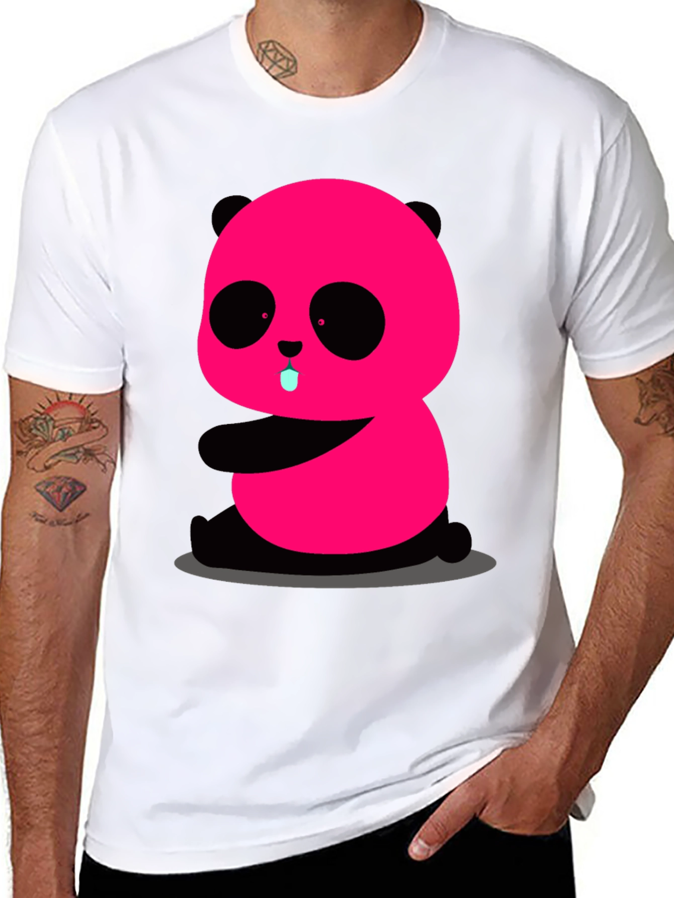 Black Pink Panda Graphic Tee - Cute & Fun Black T-Shirt view 8