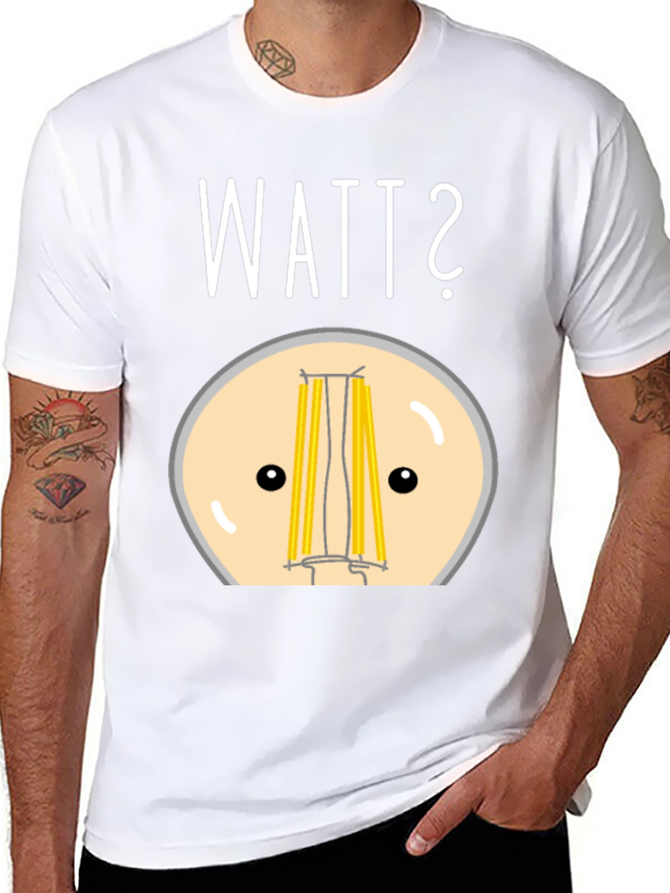 Black Watt? Pun T-Shirt - Funny Light Bulb Design view 8