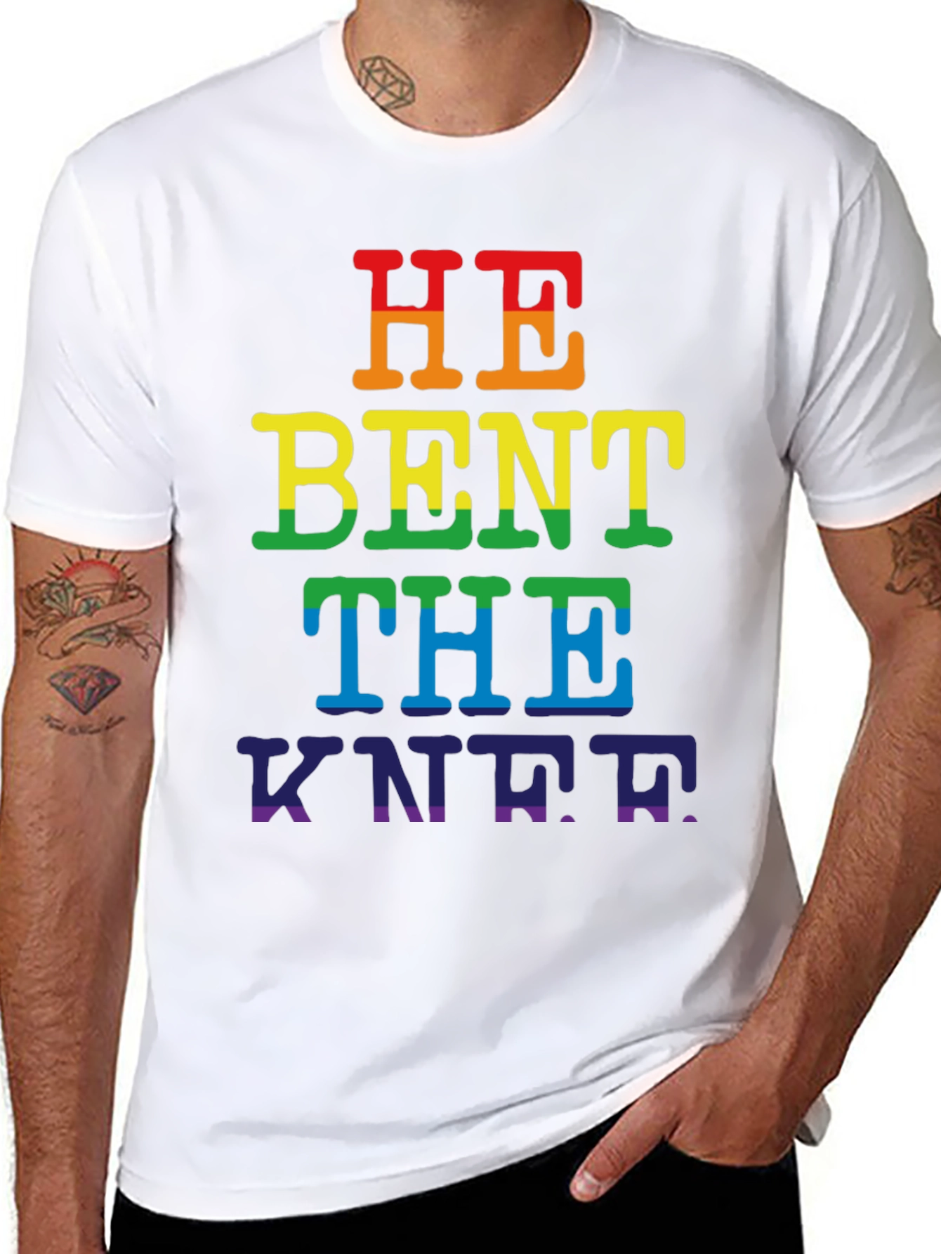 Black Rainbow "He Bent the Knee" Pride T-Shirt view 8