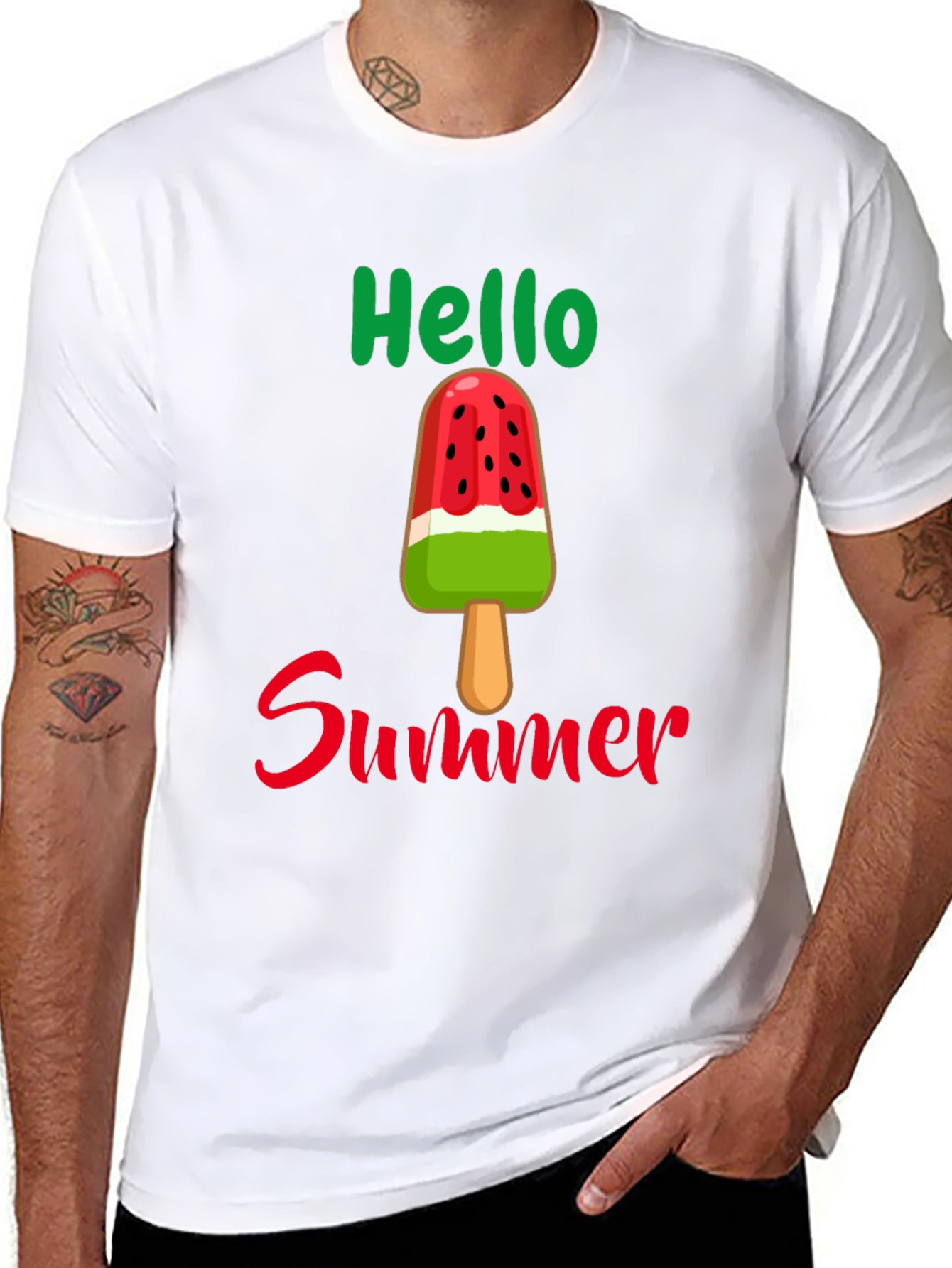 Black Hello Summer Watermelon Popsicle Graphic Tee view 8