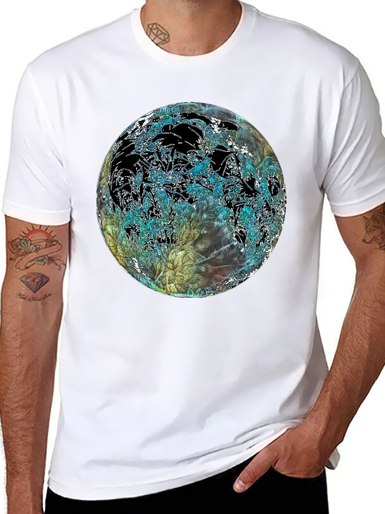 Black Abstract Floral Globe Black T-Shirt view 8