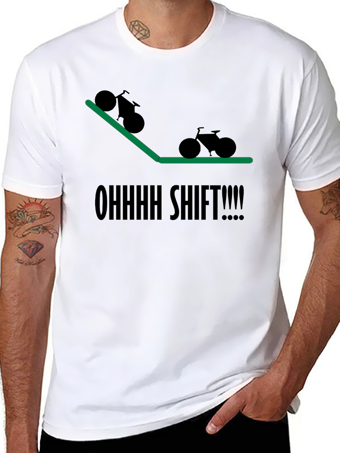 Black Ohhhh Shift! Mountain Biking T-Shirt view 8