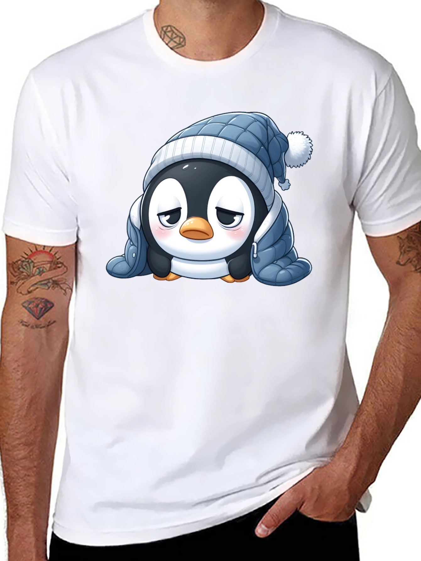Black Cute Penguin Winter T-Shirt view 8