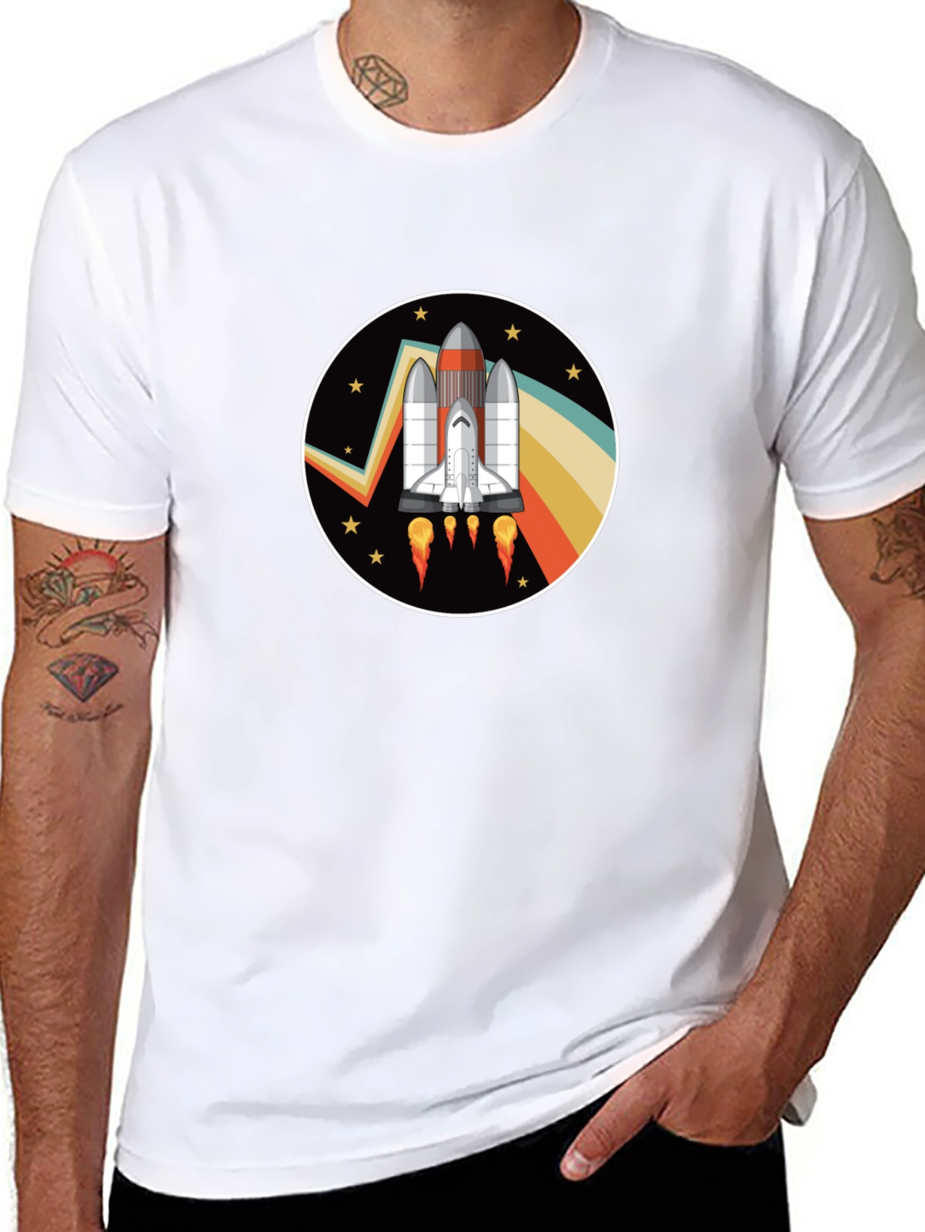 Black Retro Space Shuttle Graphic Tee view 8