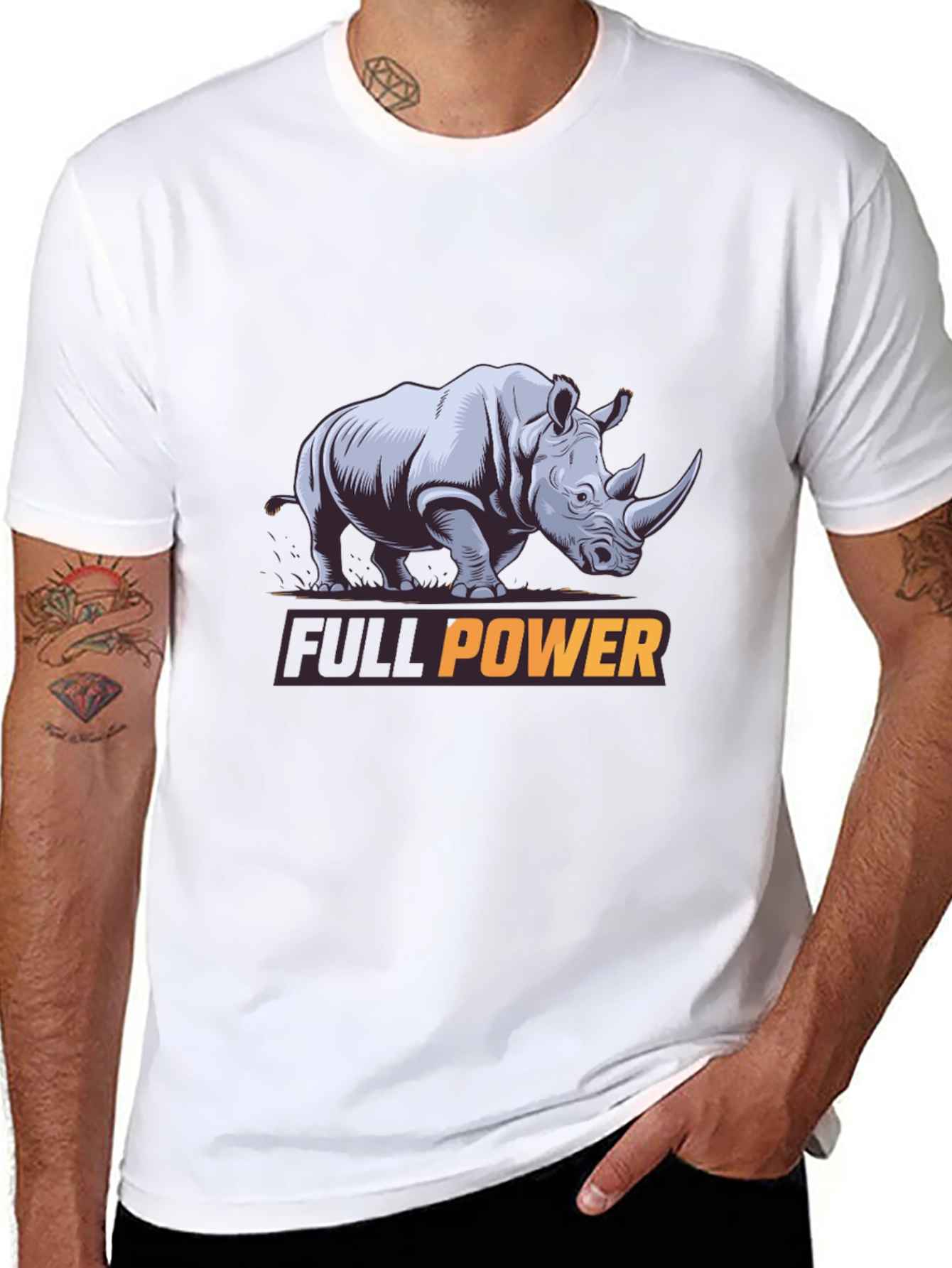 Black Full Power Rhino Graphic Tee - Black Cotton T-Shirt view 8